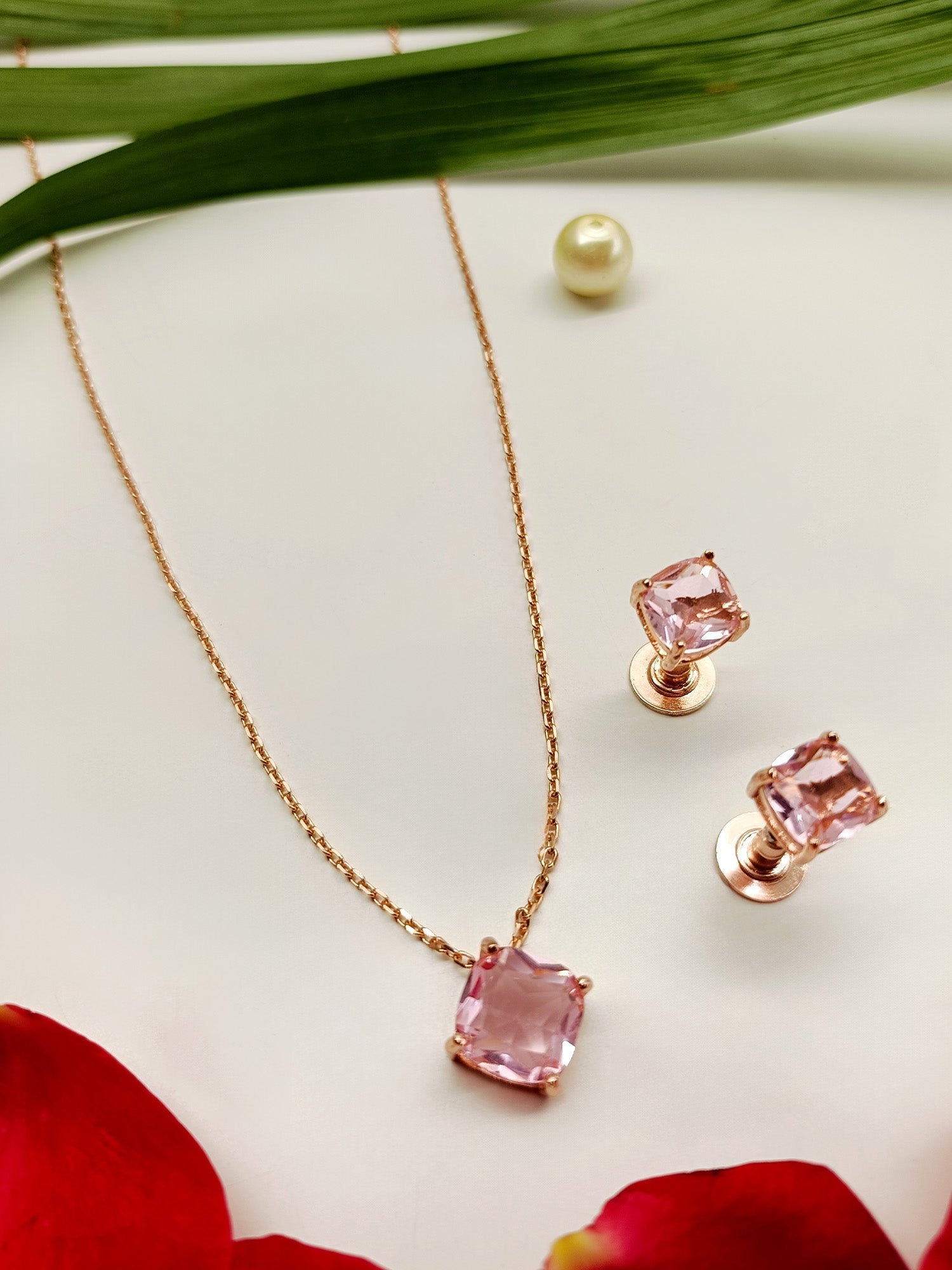 Guneet Pink American Diamond Pendant Set - qivii