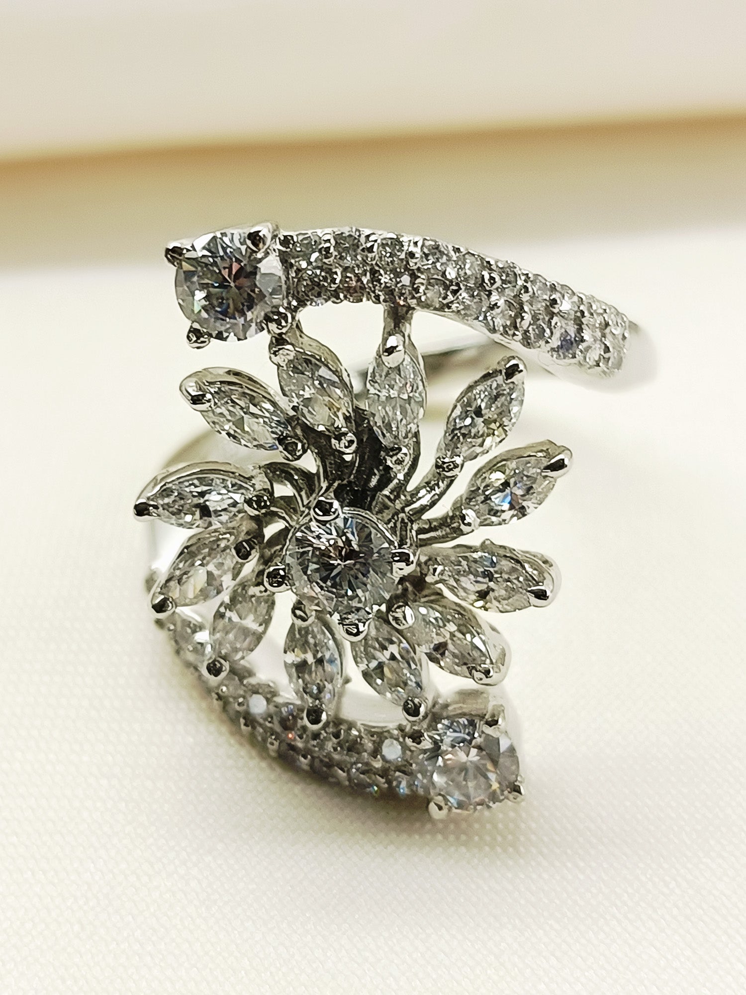 Bernadette 92.5 Silver American Diamond Finger Ring - qivii