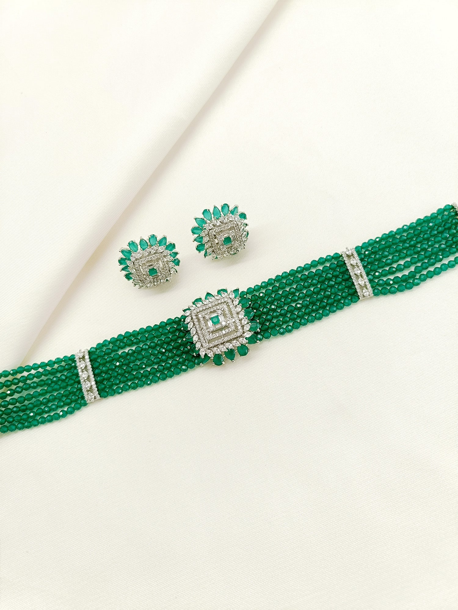 Sameera Green American Diamond Choker Set