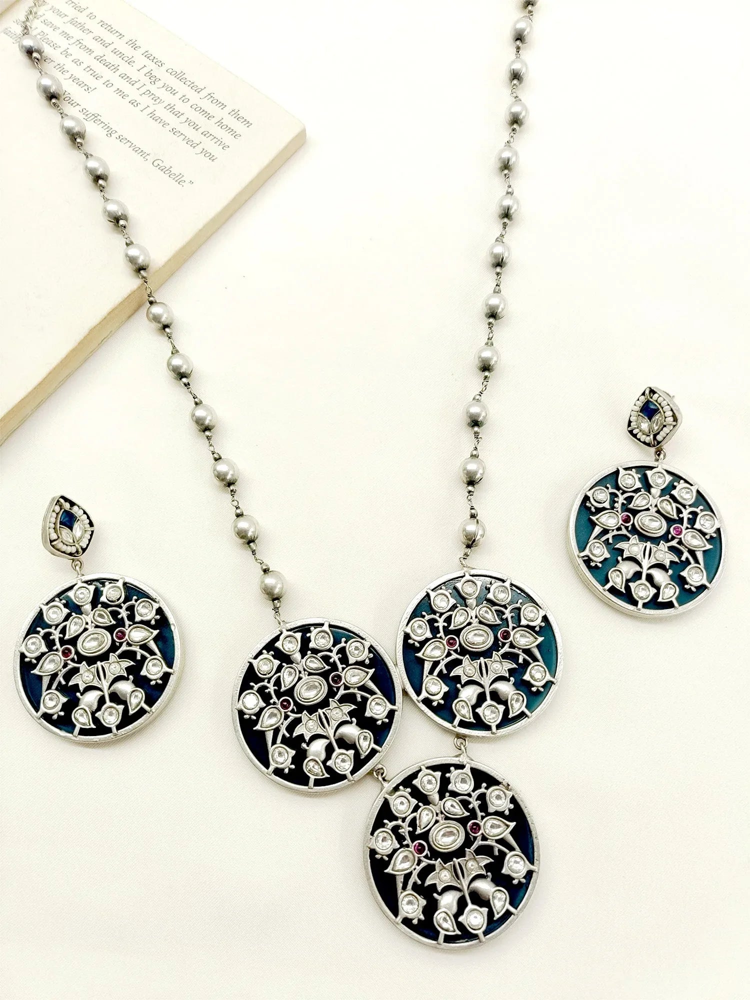 Rayma Navy Blue Oxidized Necklace Set