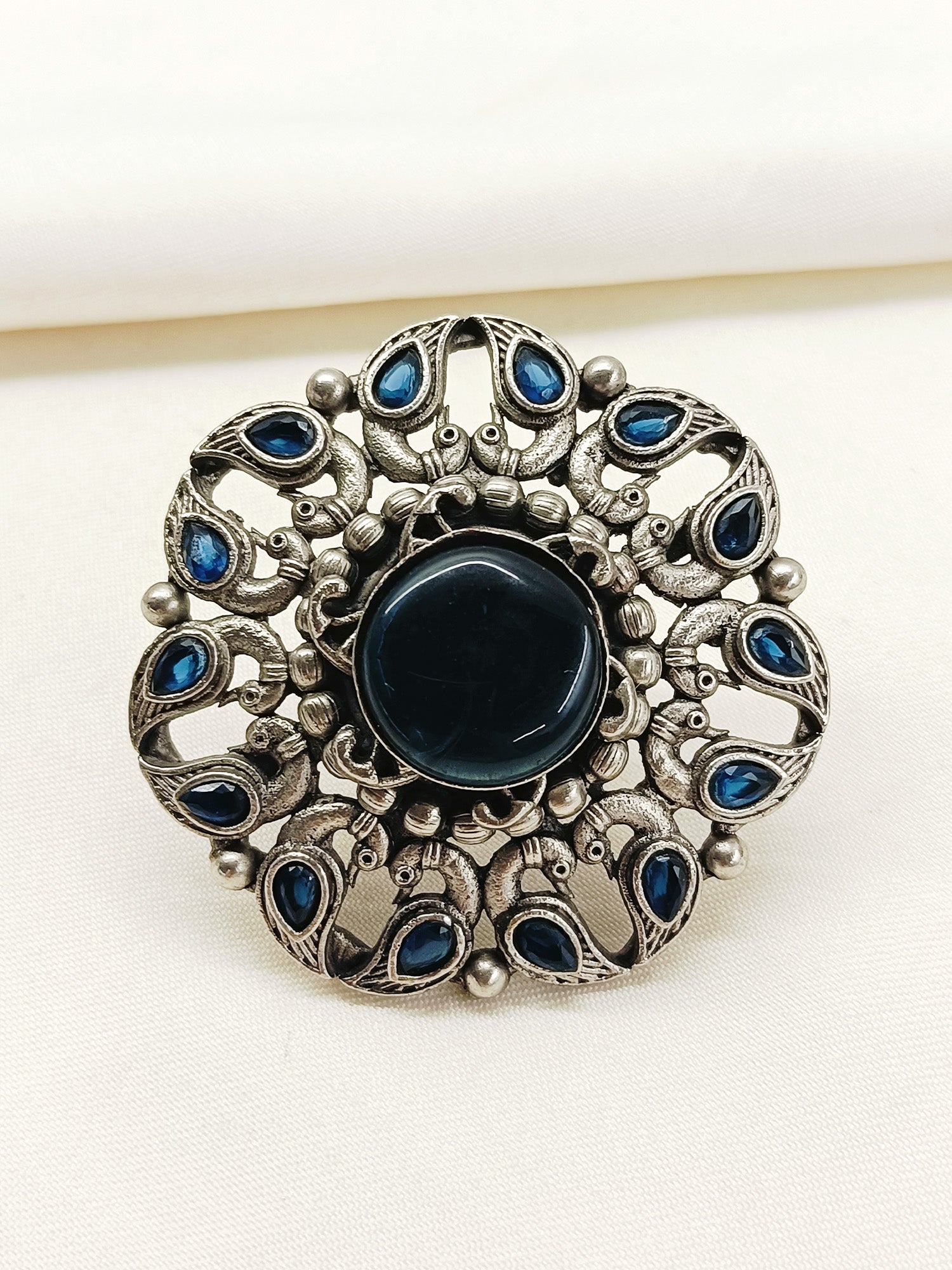 Bhaumi Blue Oxidized Finger Ring