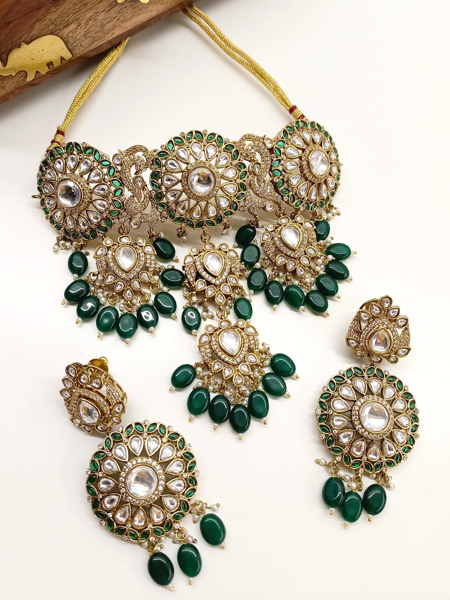 Rimsha Green Kundan Polki Choker Set - qivii