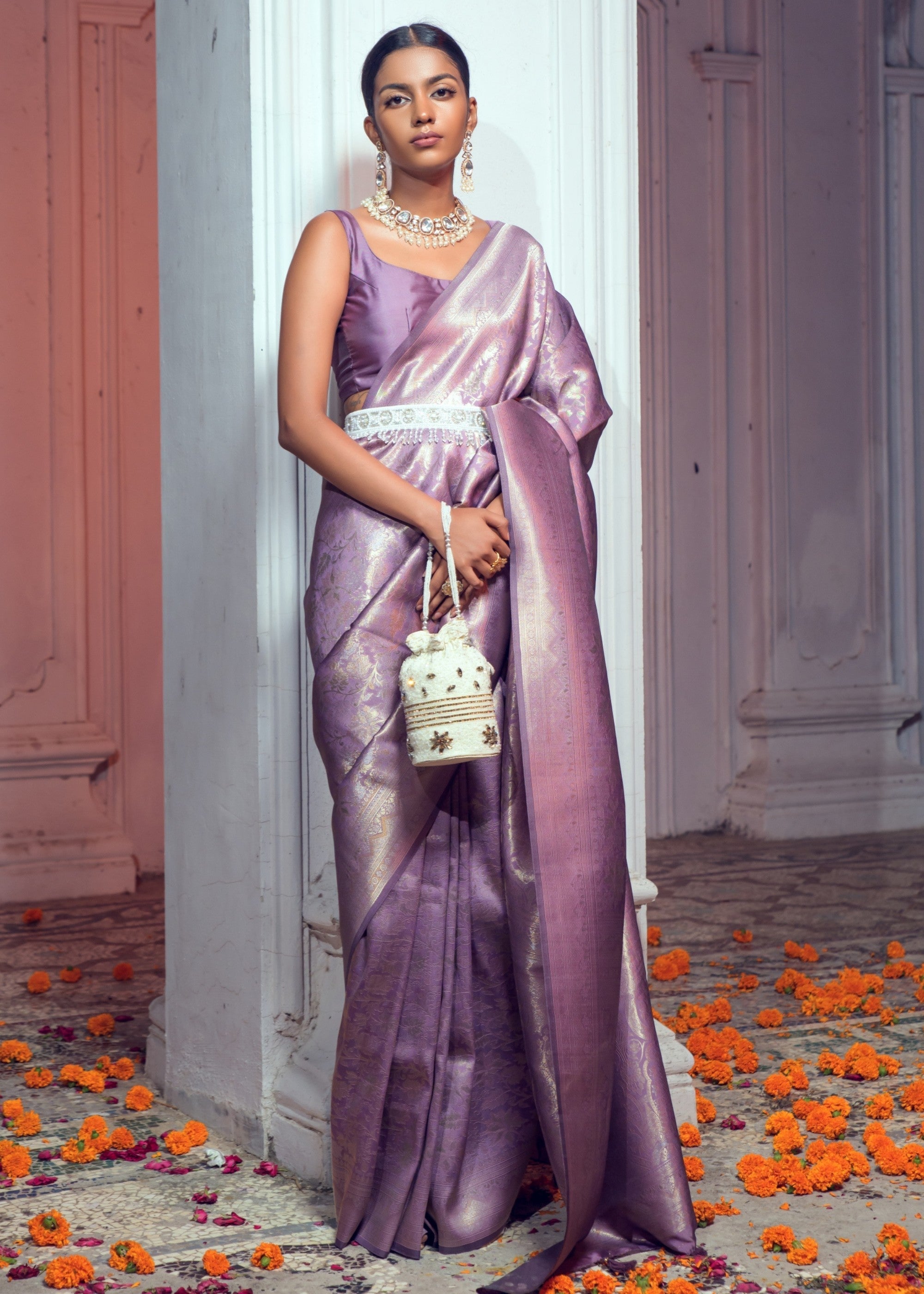 Amethyst Purple Zari Woven Silk Saree - qivii