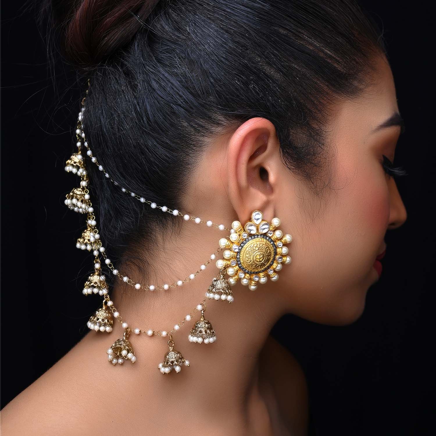 Simmi Off White Gold Plated Ear Chain - qivii