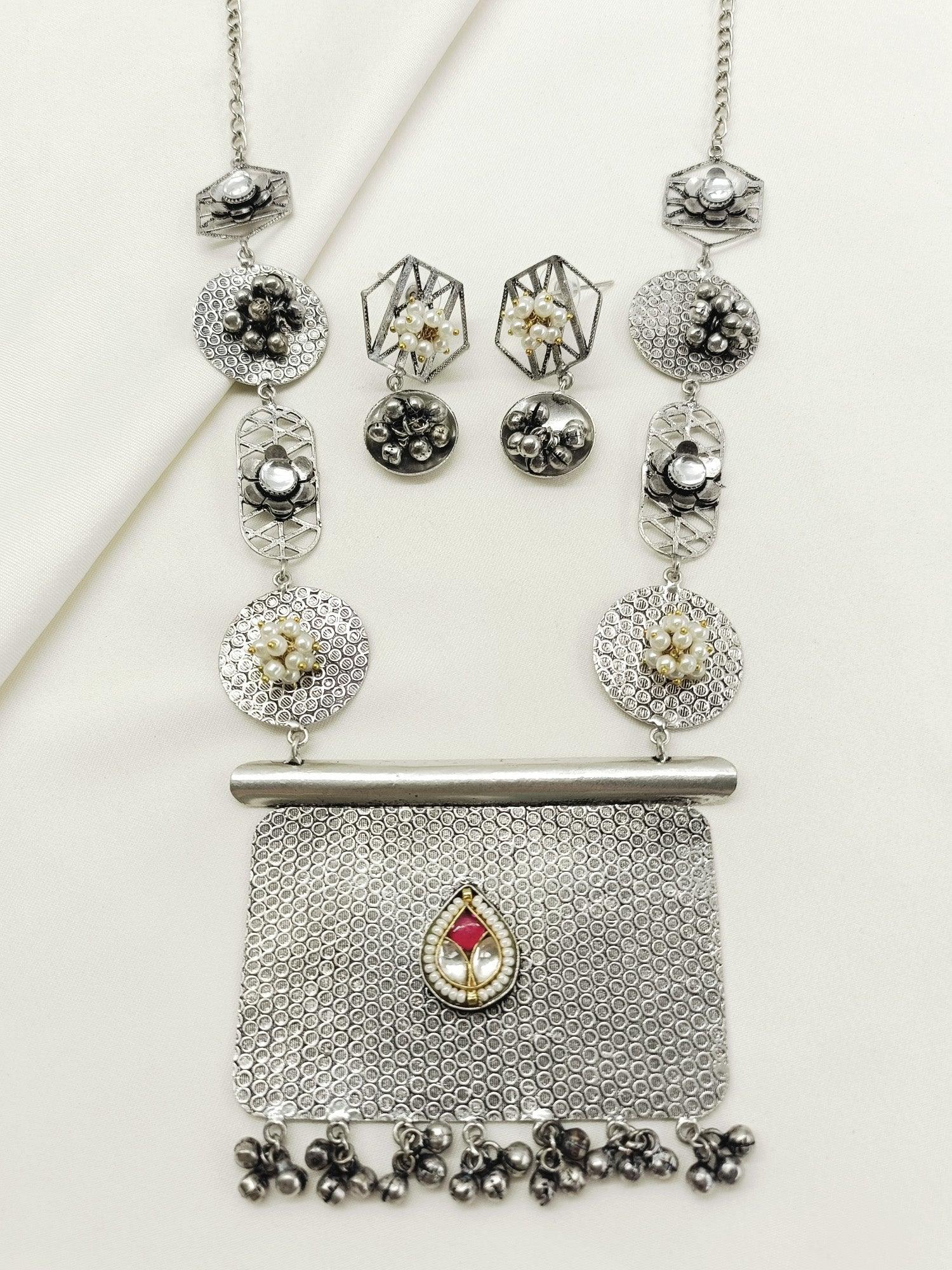 Qalbi Ruby Oxidized Necklace Set