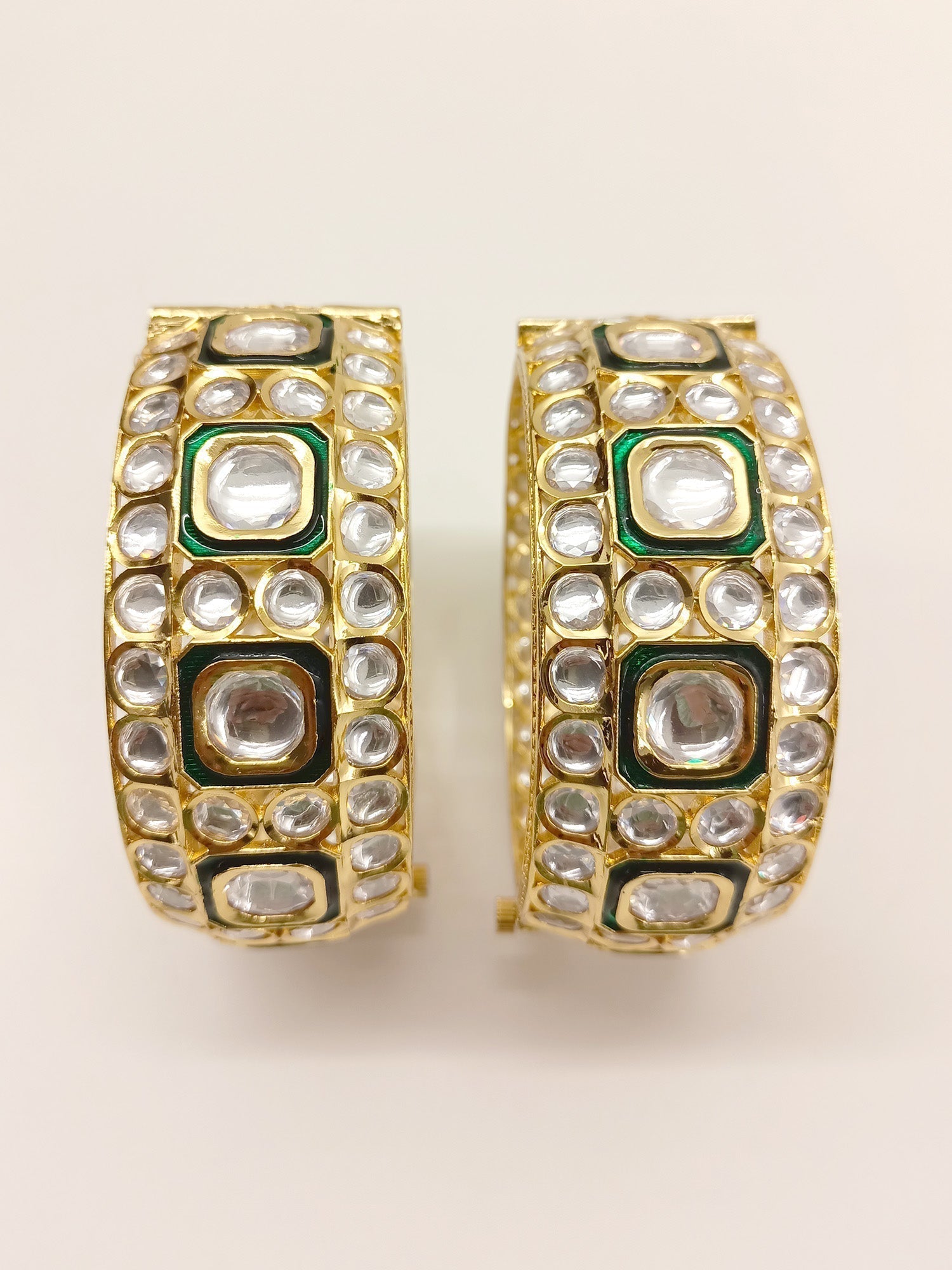 Asin Green Kundan Kada Set Of 2 - qivii