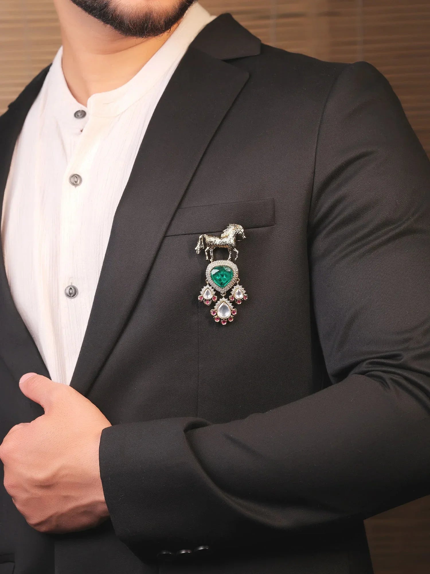 Bulan Green Horse Brooch