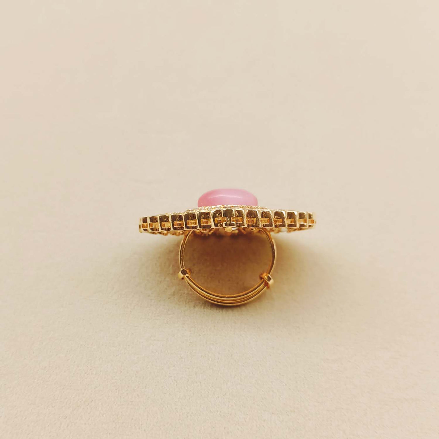 Gopika Baby Pink Gold Plated Kundan Ring