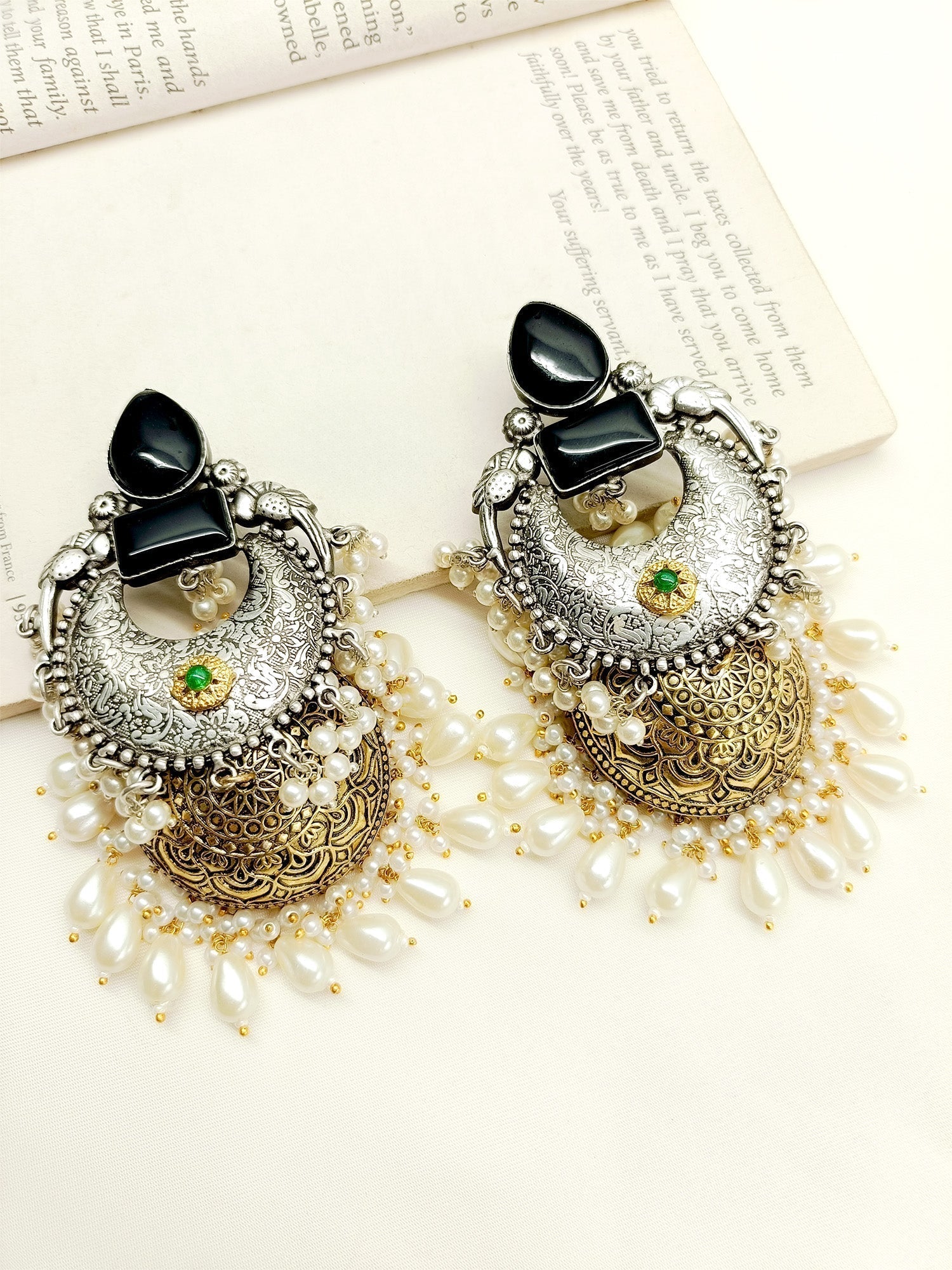 Nyra Black Oxidized Jhumki - qivii