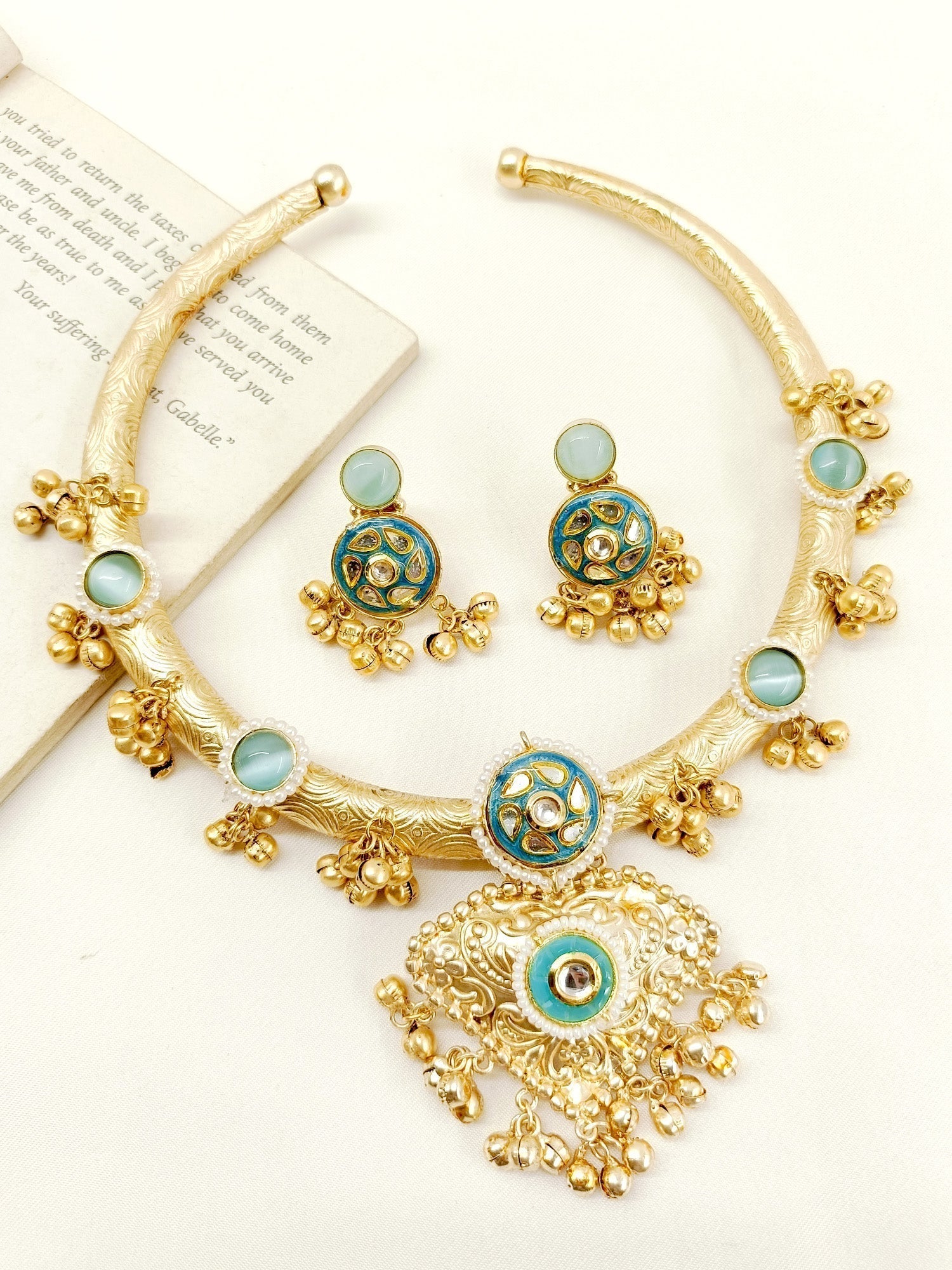 Jodha Firozi Boutique Hasli Style Necklace Set - qivii