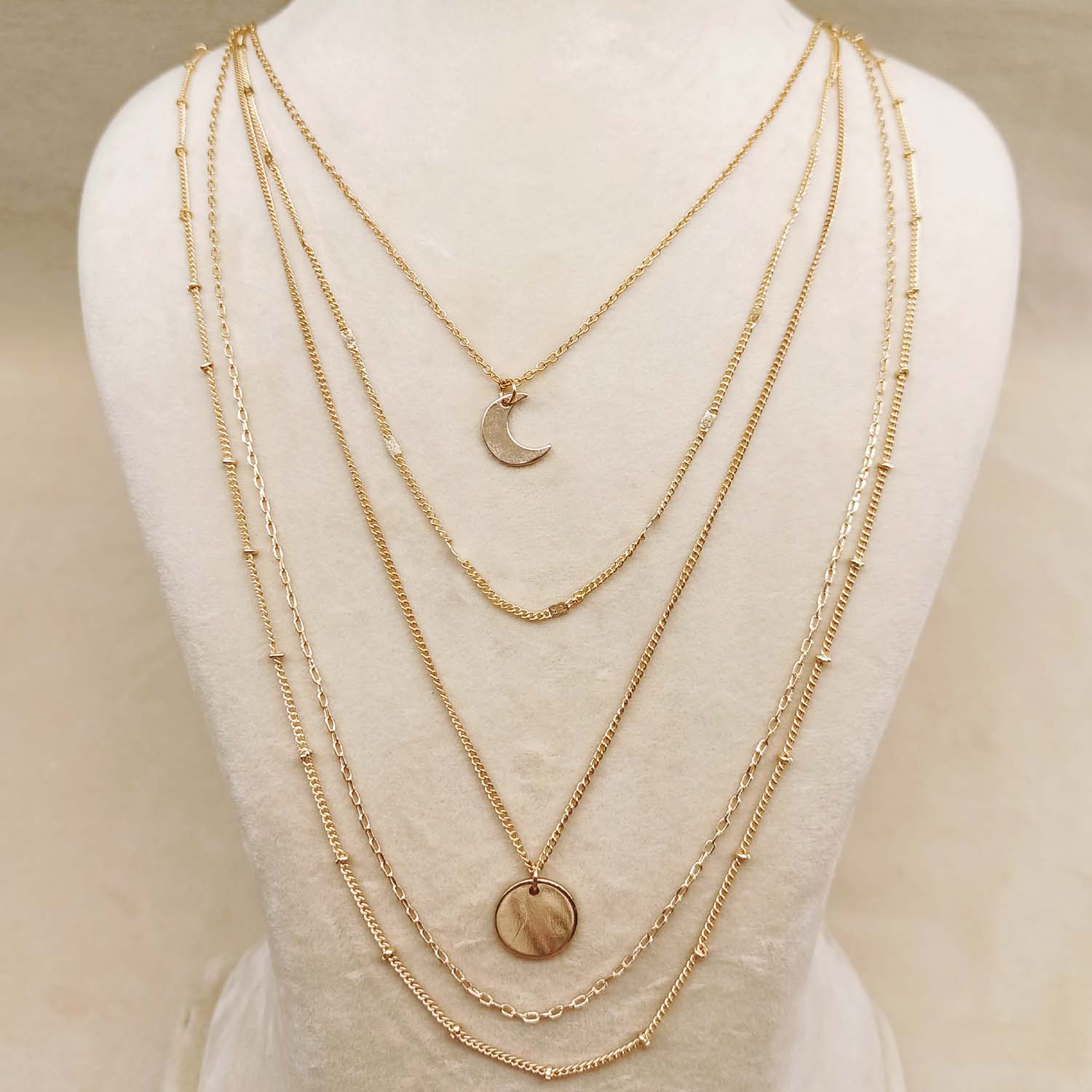 Sammy Moon Work Gold Plated Funky Long Neck Piece - qivii