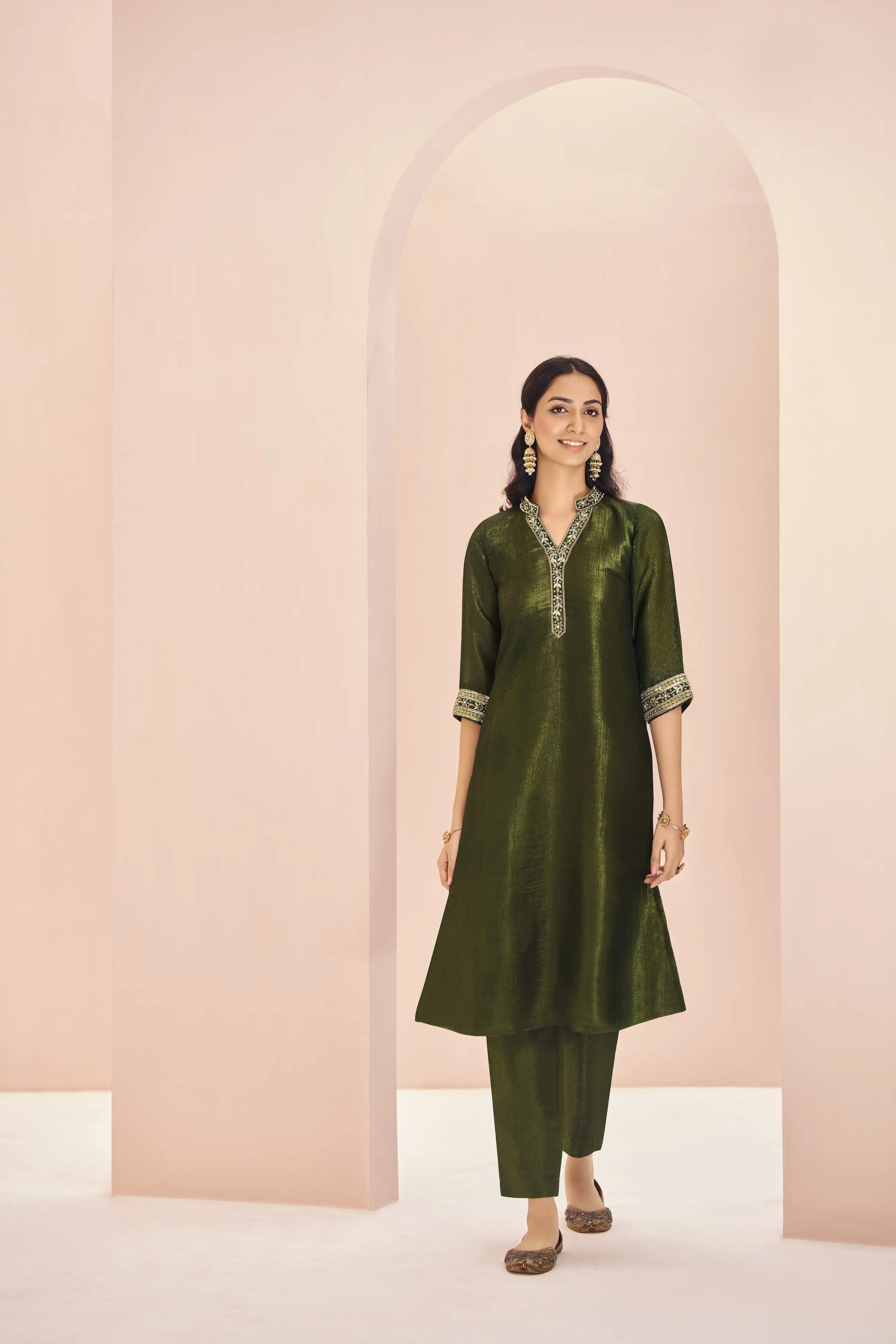 Olive Green Organza Salwar Suit - qivii