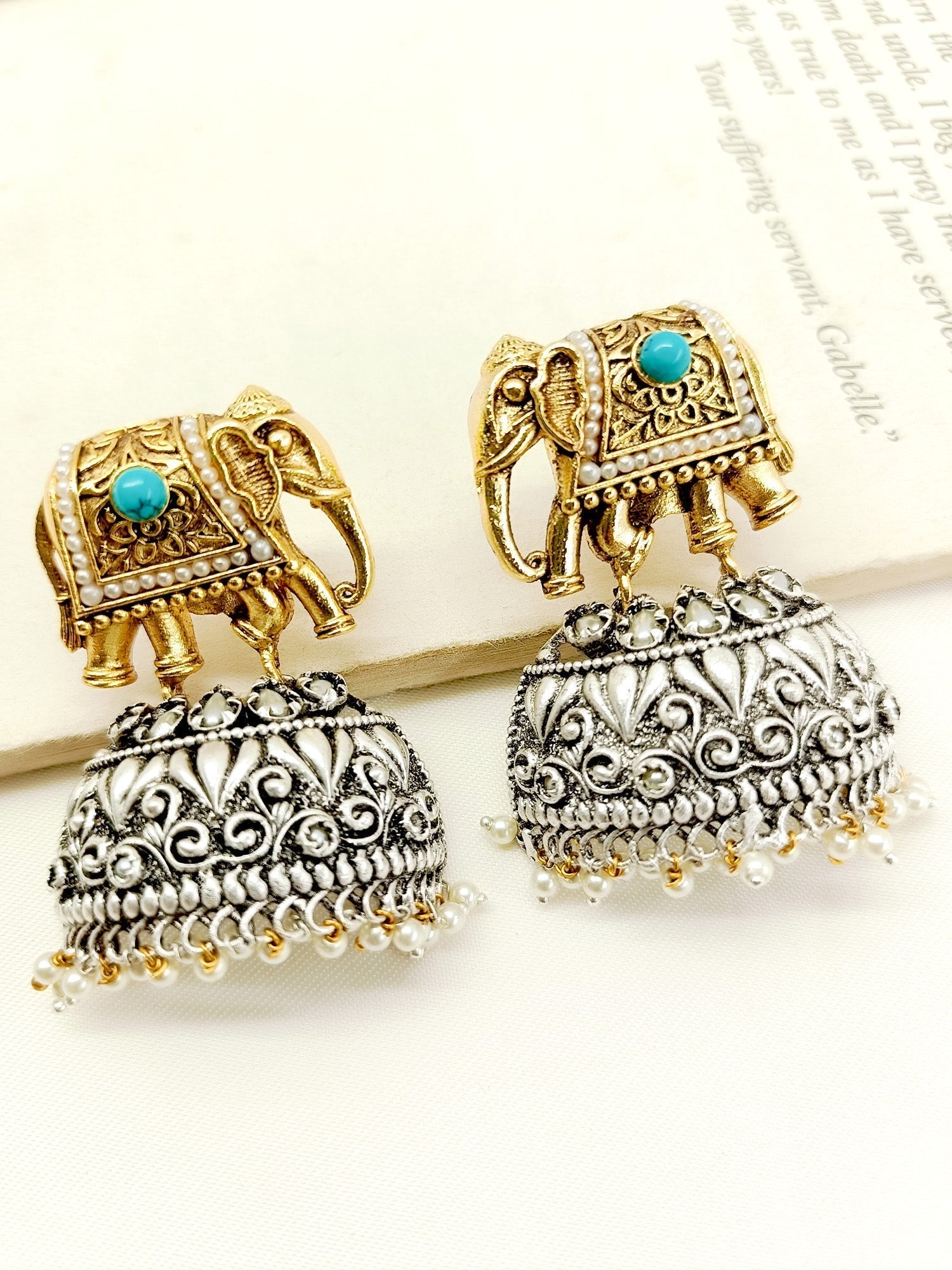 Deirdre Firozi Elephant Oxidized Earrings - qivii