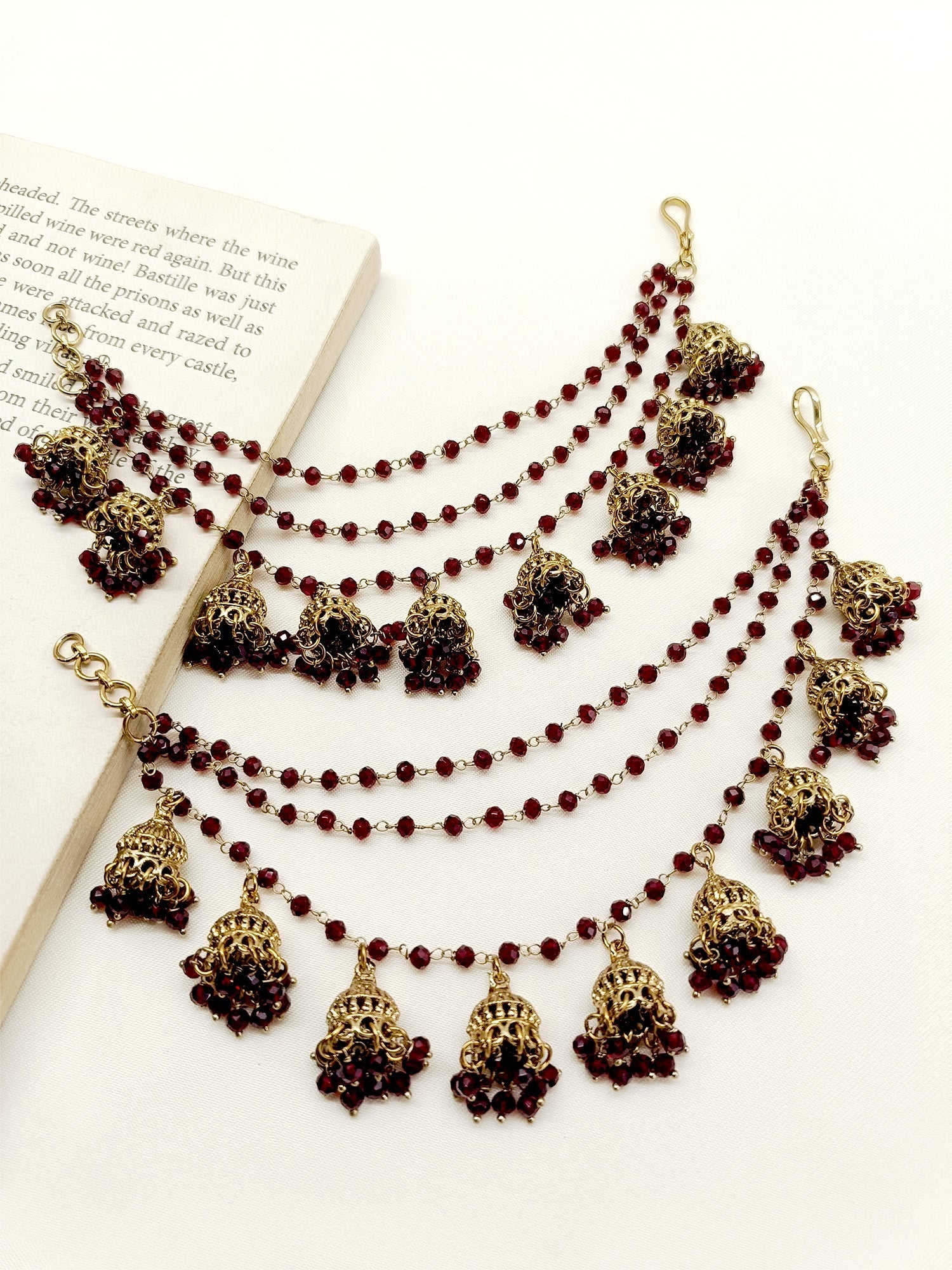 Geetika Maroon Traditional Ear Chain - qivii