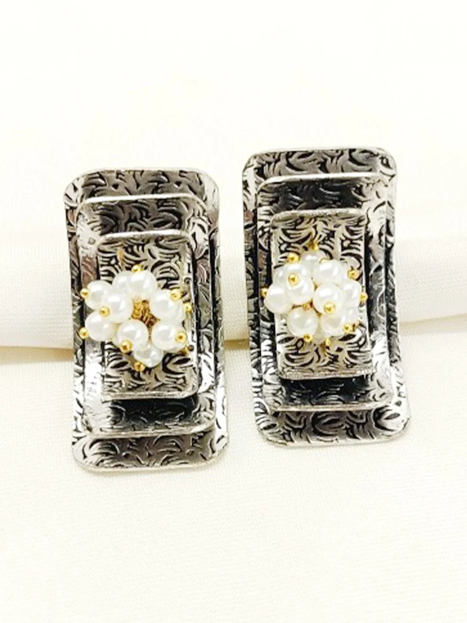 Chandrea White Pearl Oxidized Tops