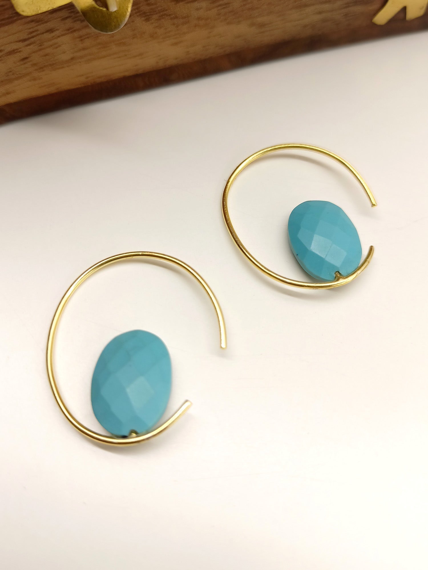 Pankti Firozi Gold Plated Western Hoops - qivii