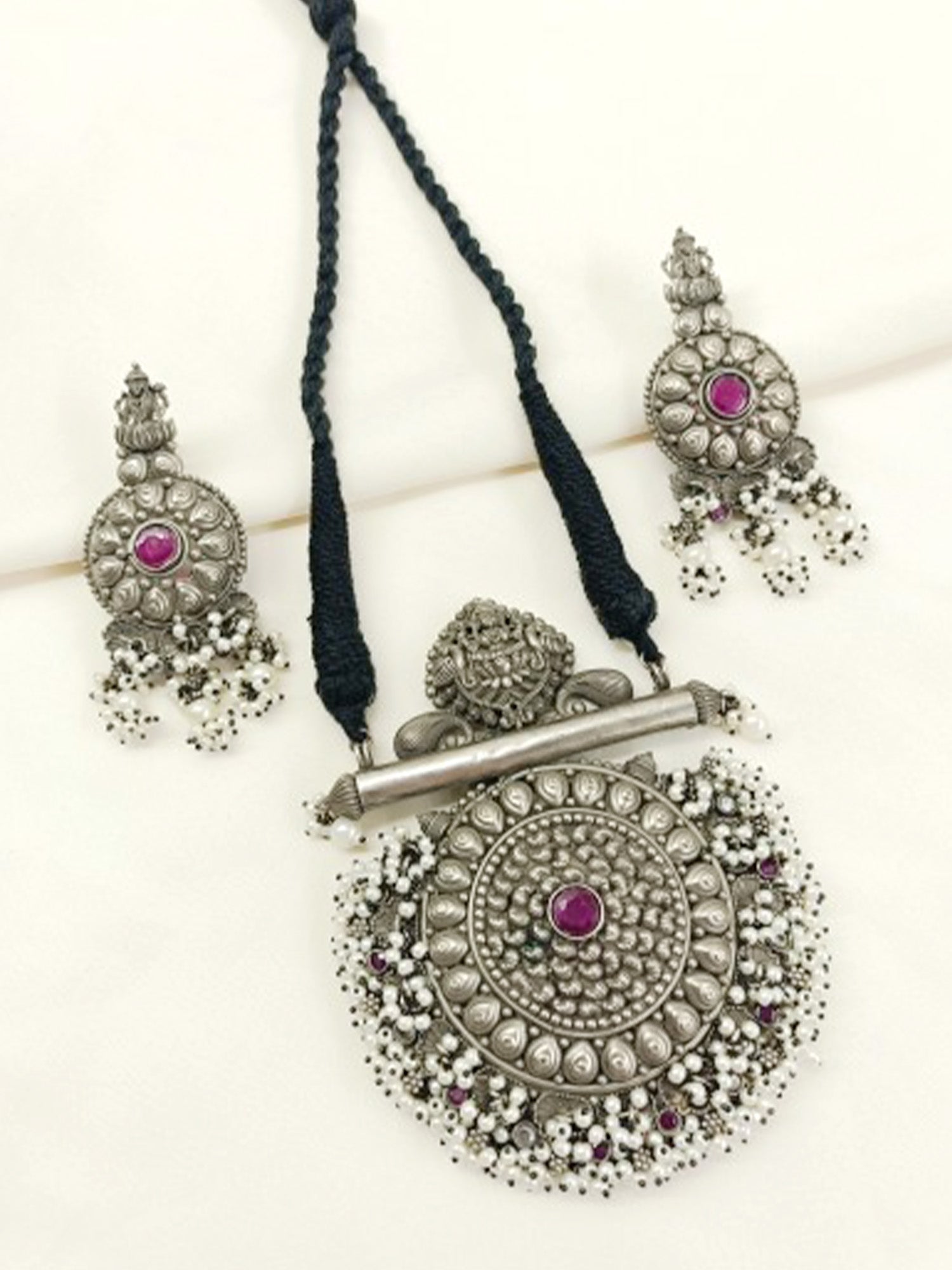 Devanuti Ruby Oxidized Necklace Set