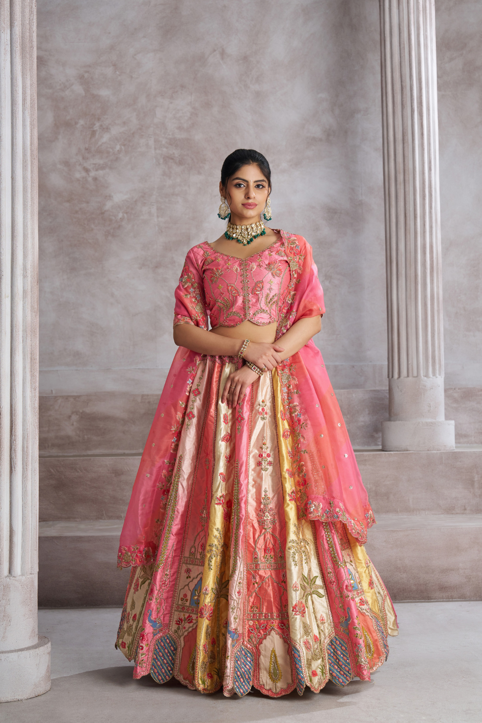 Pretty Pink Silk Bridal Lehenga with Paisley Embroidery and Traditional Design - qivii