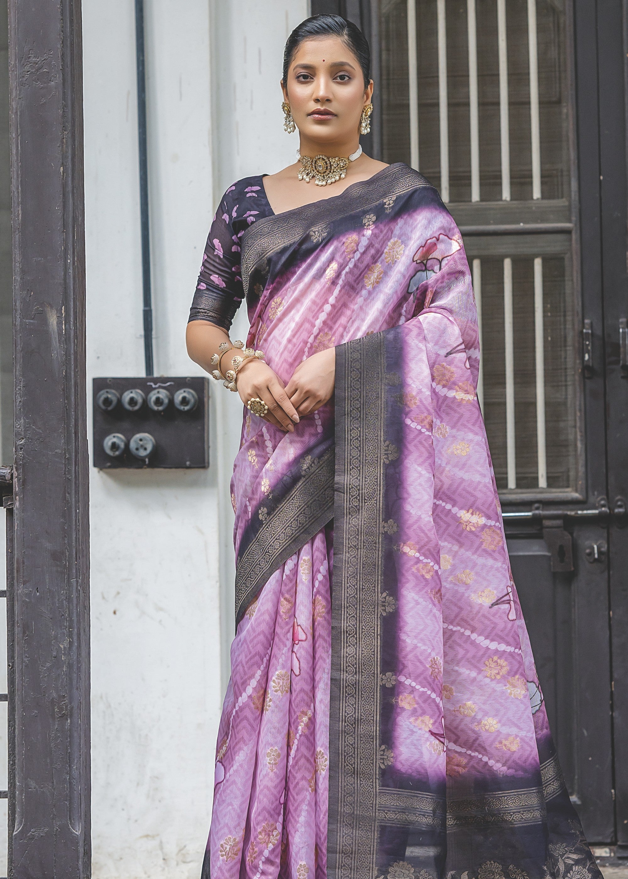 Lilac Purple Woven Silk Saree - qivii