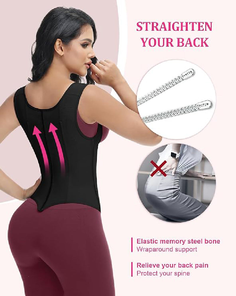 Waist Trainer for Women Body Shaper Corset Vest Tank Top with Steel Bones - By Qivii