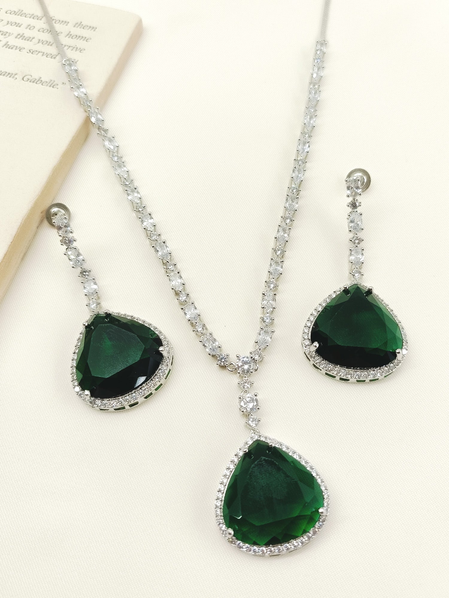 Ramiza Green American Diamond Necklace Set