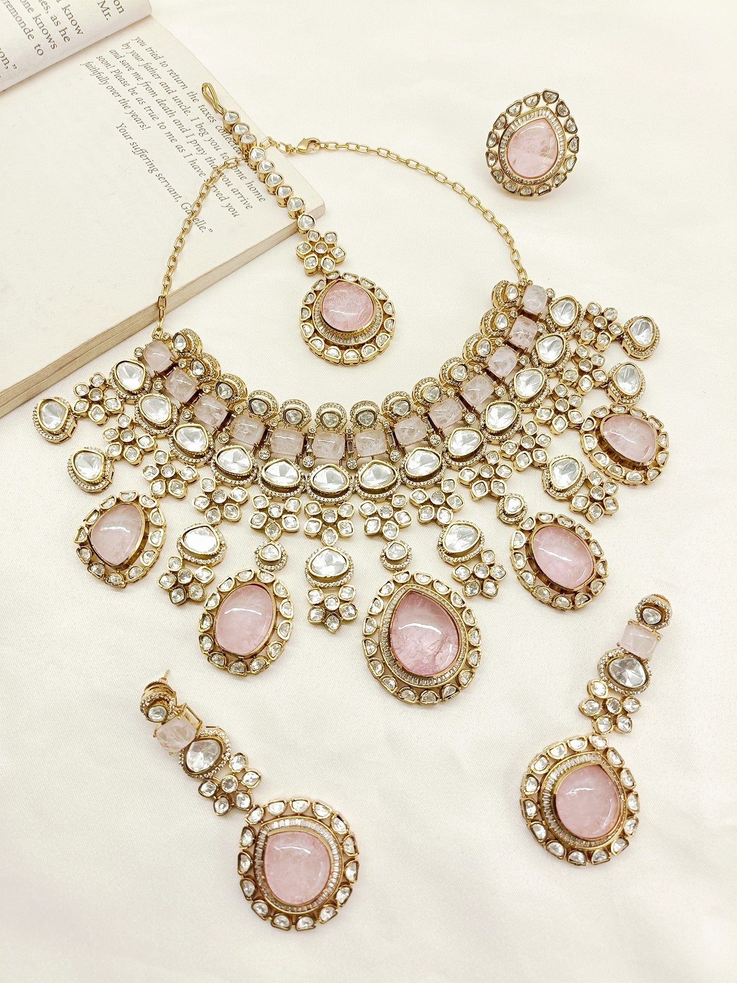 Kashtri Baby Pink Victorian Necklace Set - qivii