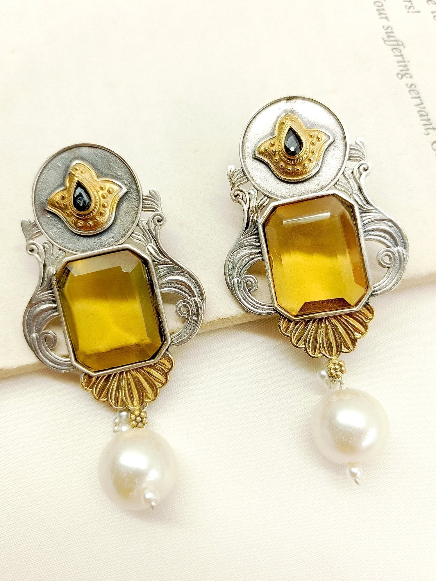 Amna Yellow Oxidized Earrings - qivii