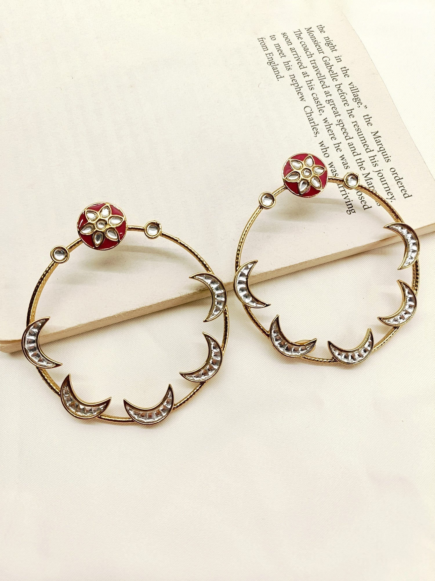 Zeba Maroon Boutique Earrings with Elegant Antique Gold Plated Brass Metal Design
