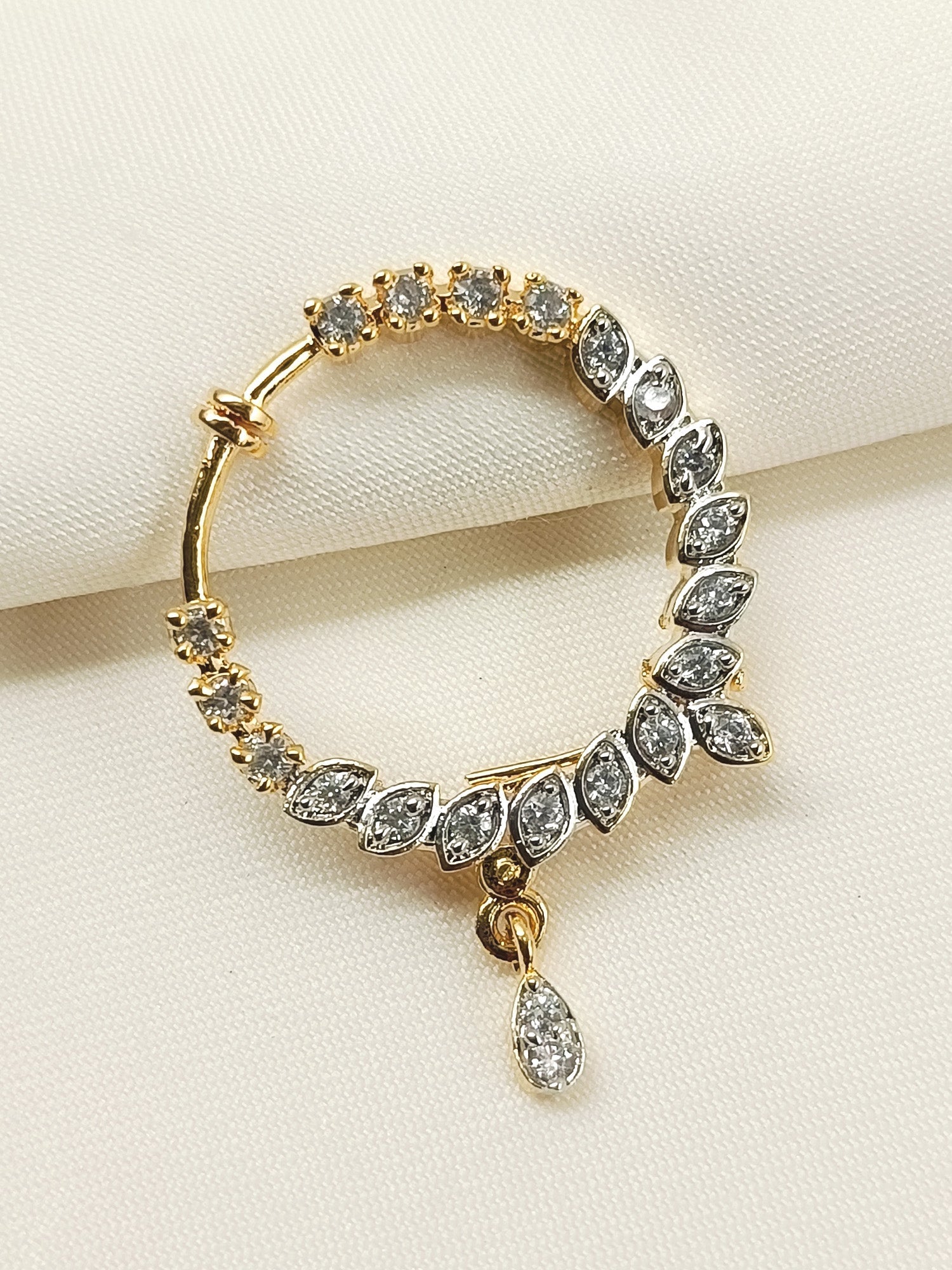 Kesar White American Diamond Nath