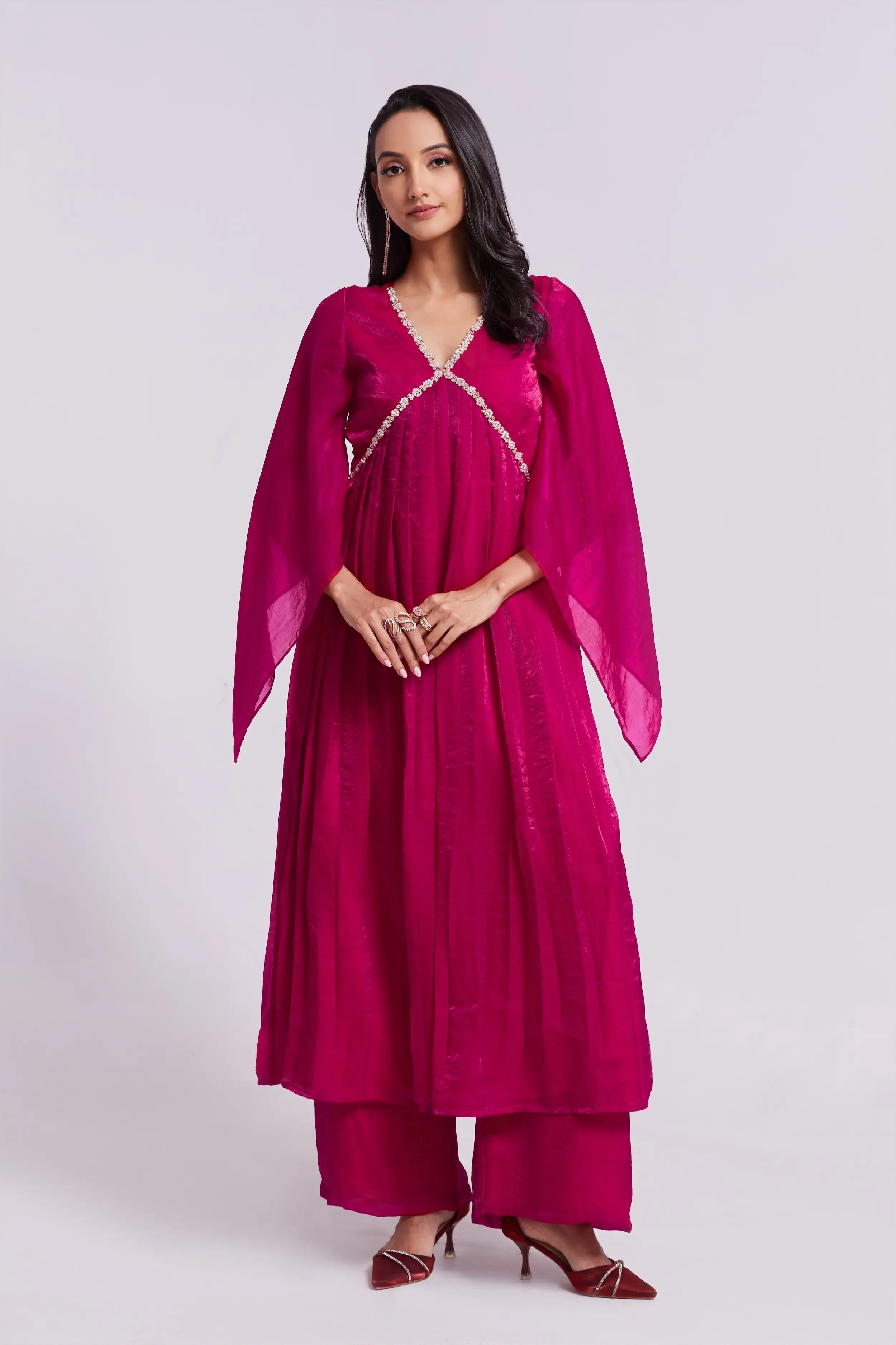 Pink Pure Organza Salwar Suit With Handwork - qivii