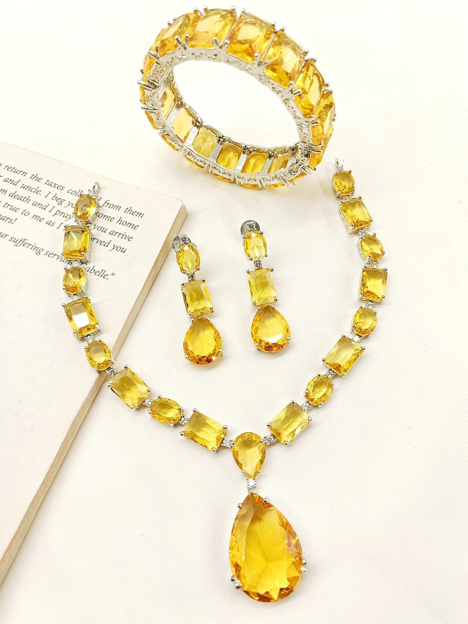 Sudhikha Yellow Swarovski Stone Combo Set - qivii