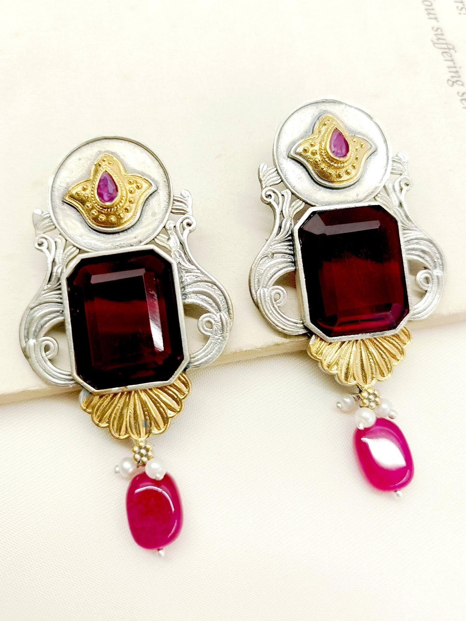 Zilmil Maroon Oxidized Earrings - qivii