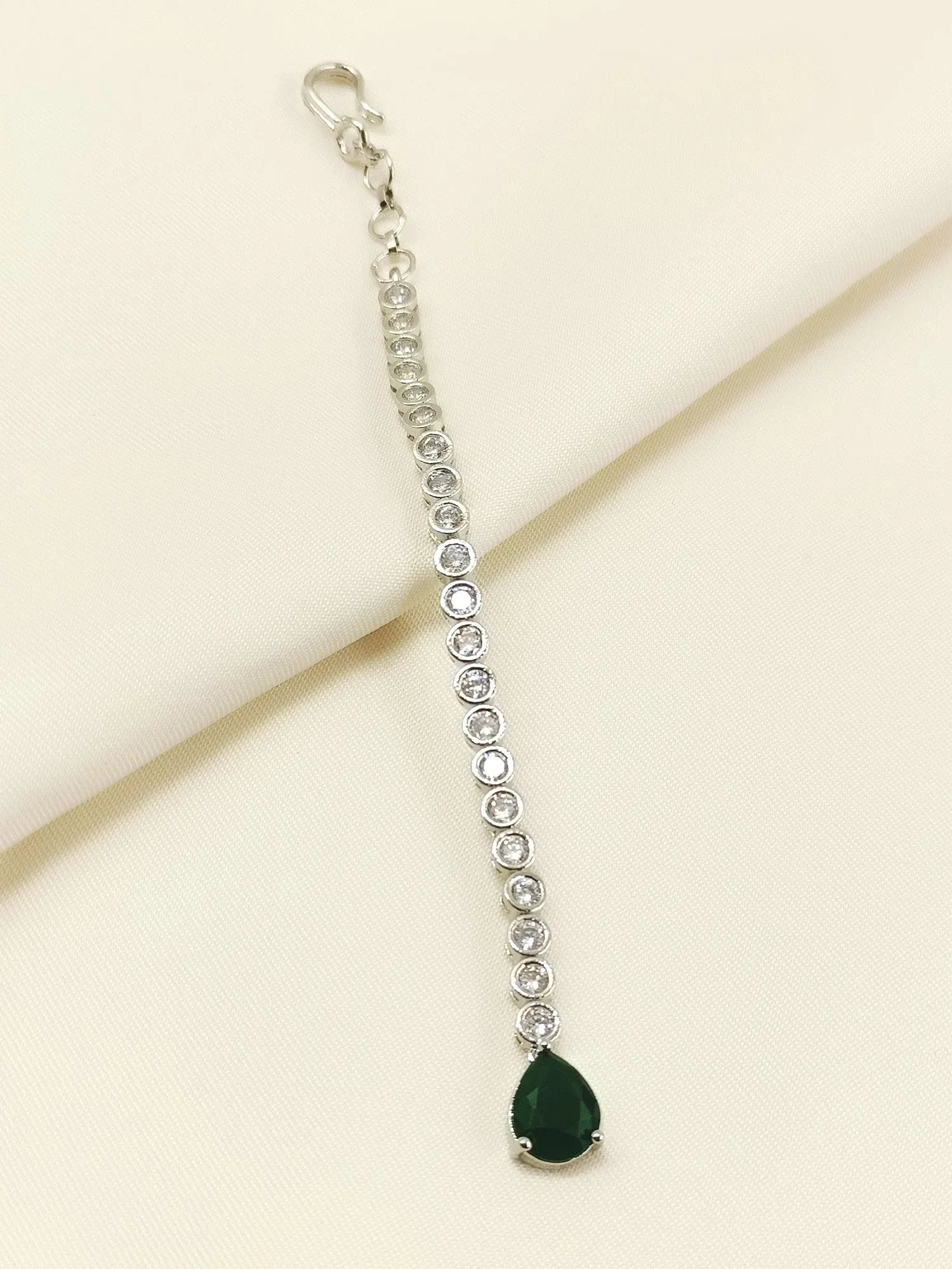 Maadri Green American Diamond Teeka