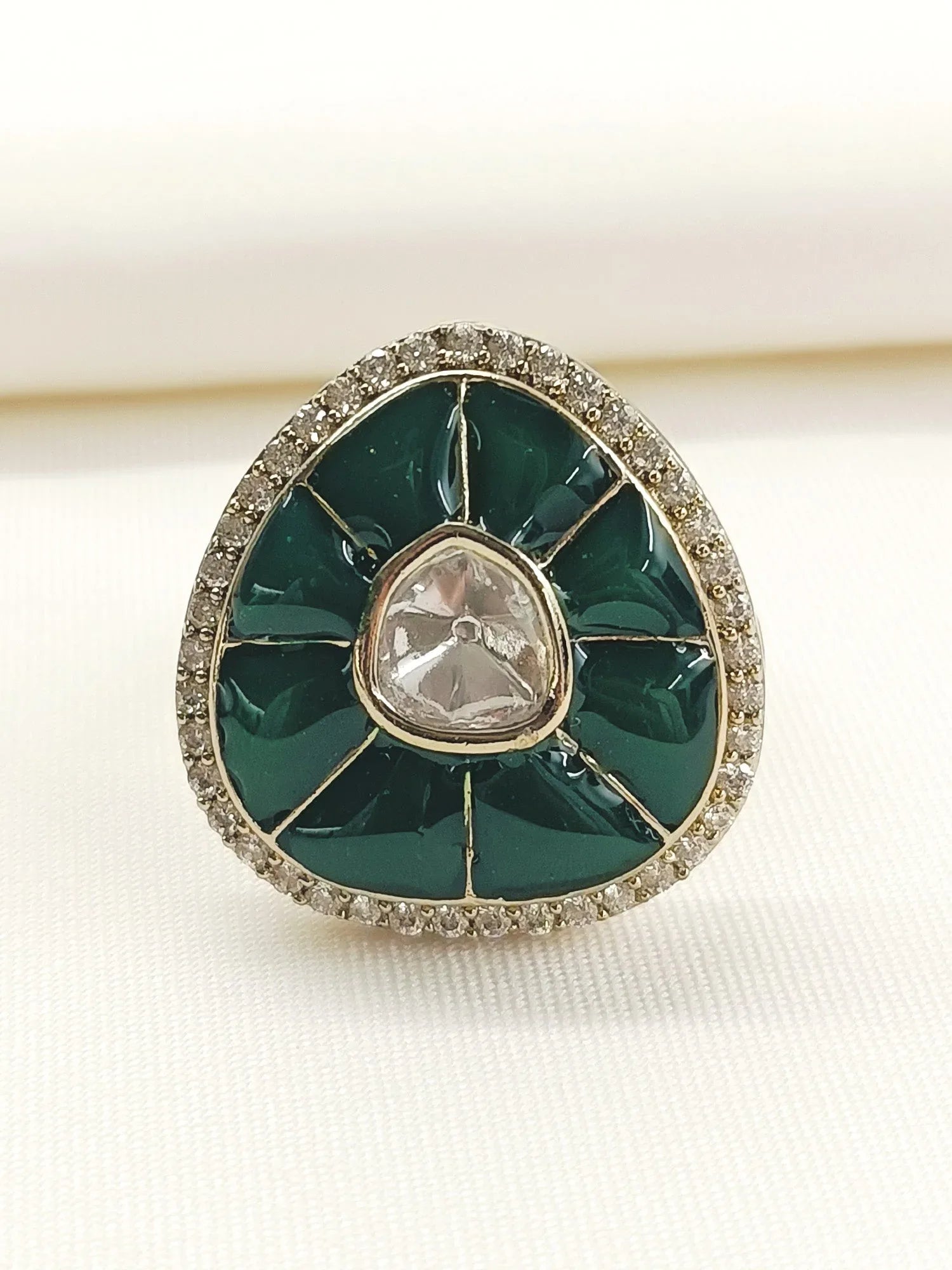 Revati Green Kundan Finger Ring