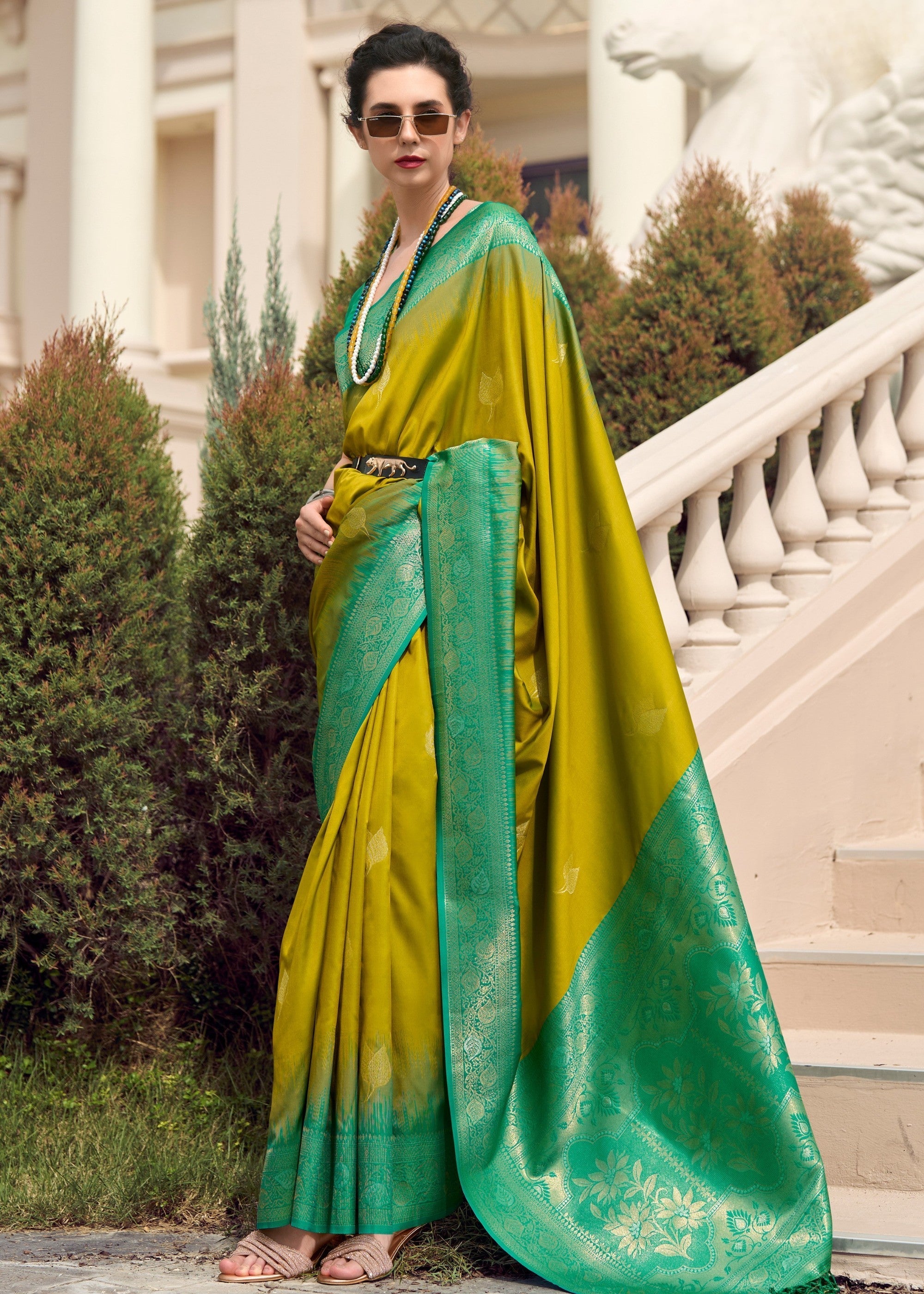 Spring Green Soft Silk Saree with Amazing Zari Weaving - qivii