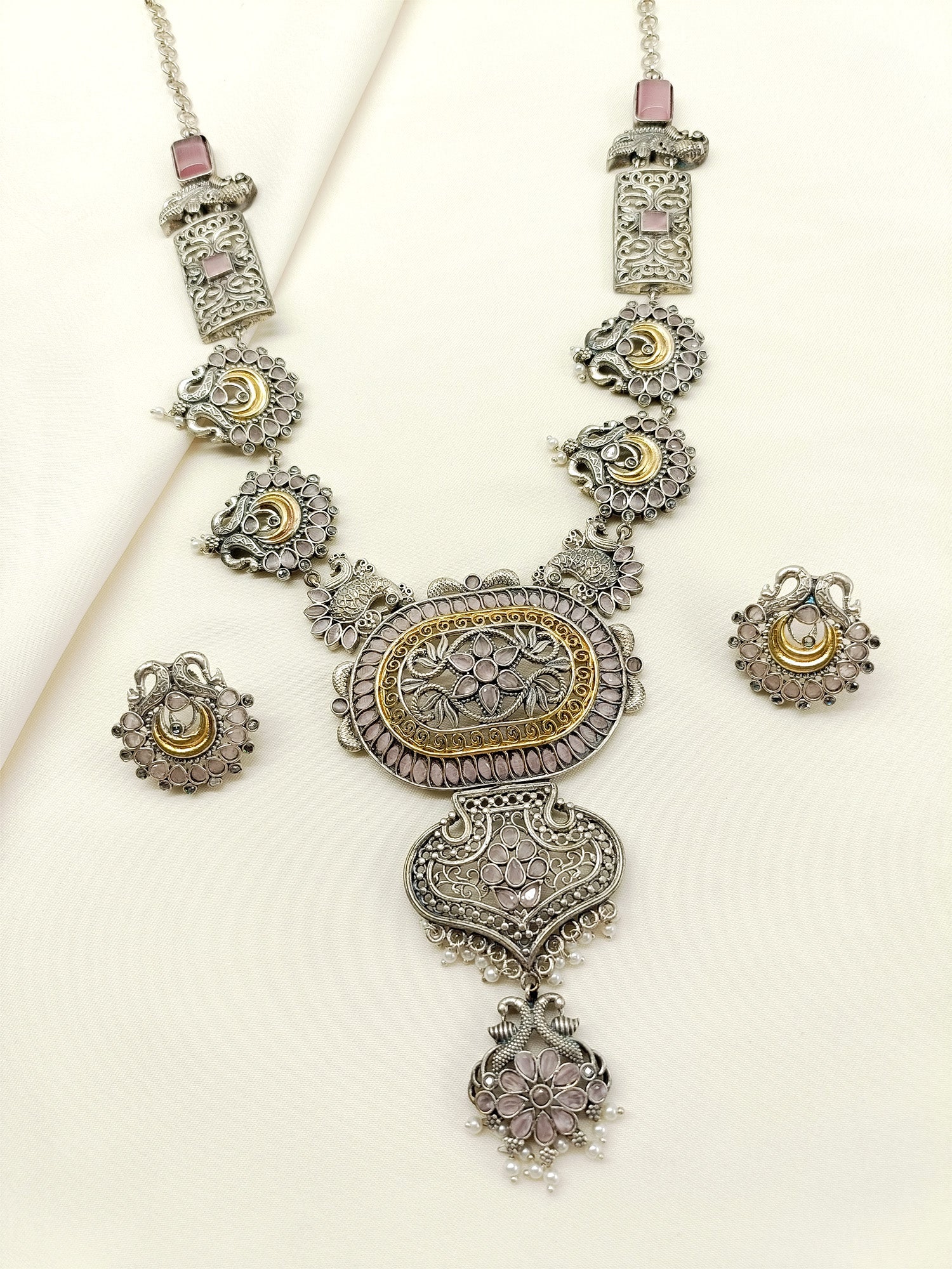 Antara Pink Oxidized Necklace Set