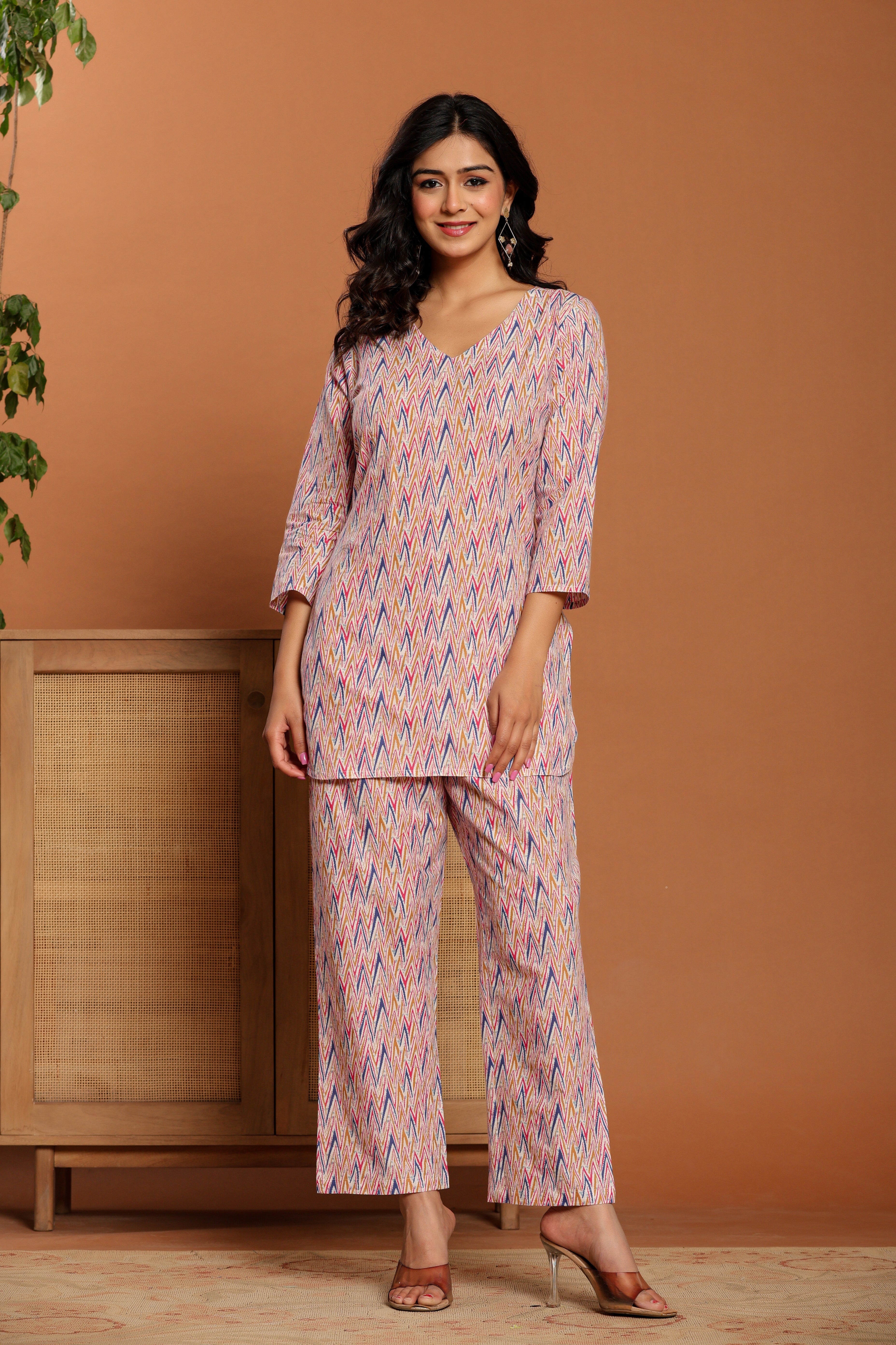 Pink Printed Cotton Coord Set - qivii