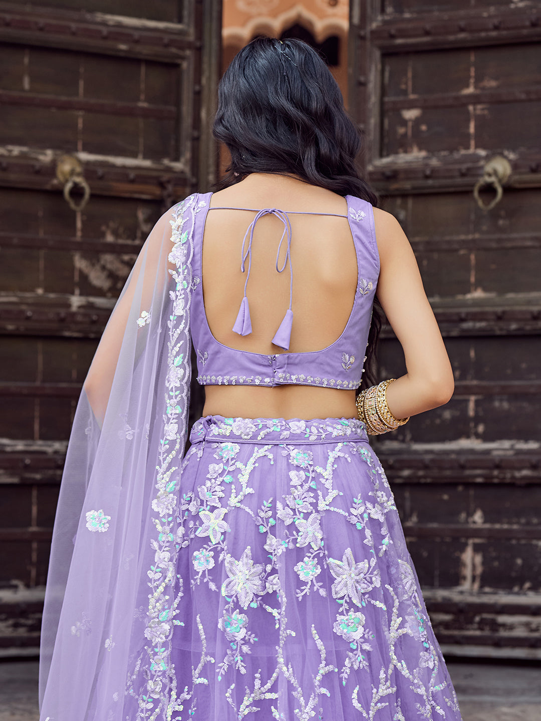 MAUVE - Net Fabric Sequins embroidery Semi-Stitched Lehenga & Unstitched Blouse With Dupatta