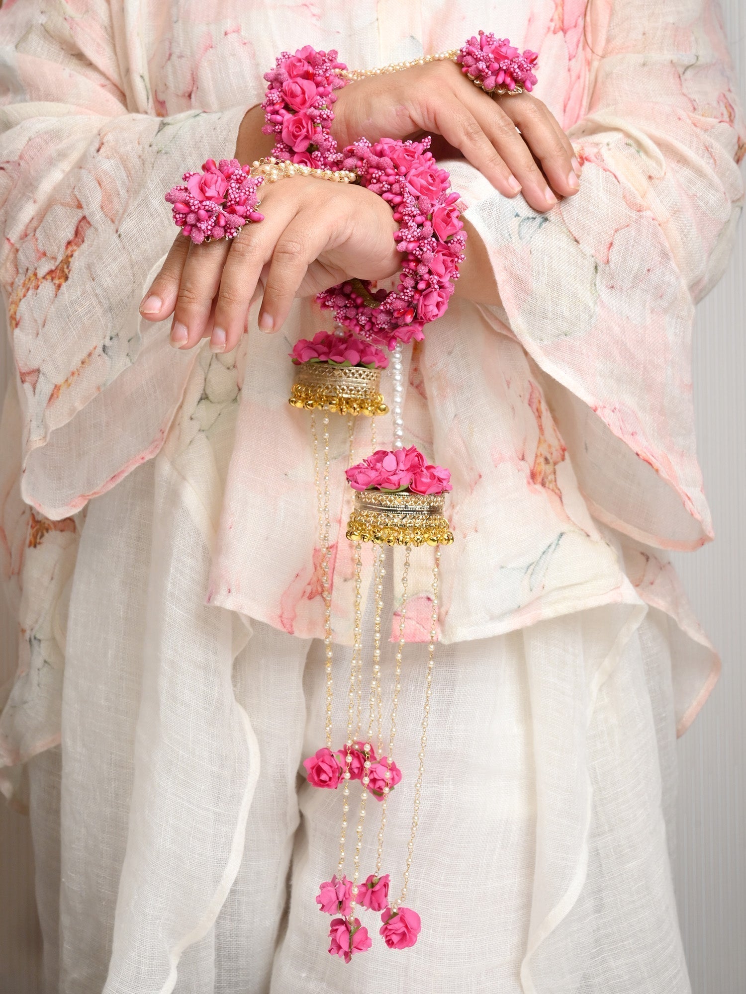 Nikki Pink Floral With Pearl Hanging Kalire - qivii