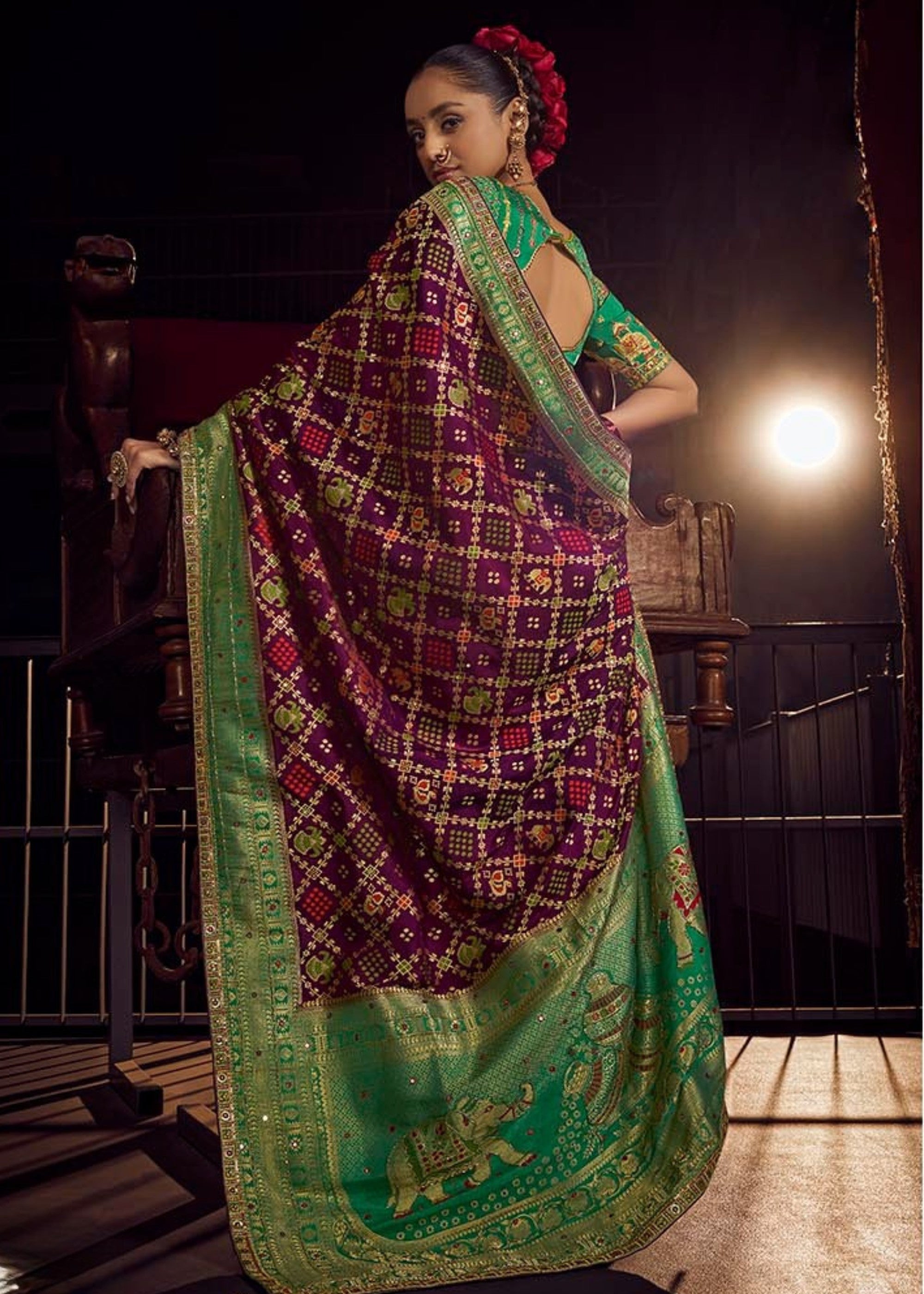Thistle Purple Pure Viscose Dola Silk Saree With Handwork On Blouse And Pallu - qivii