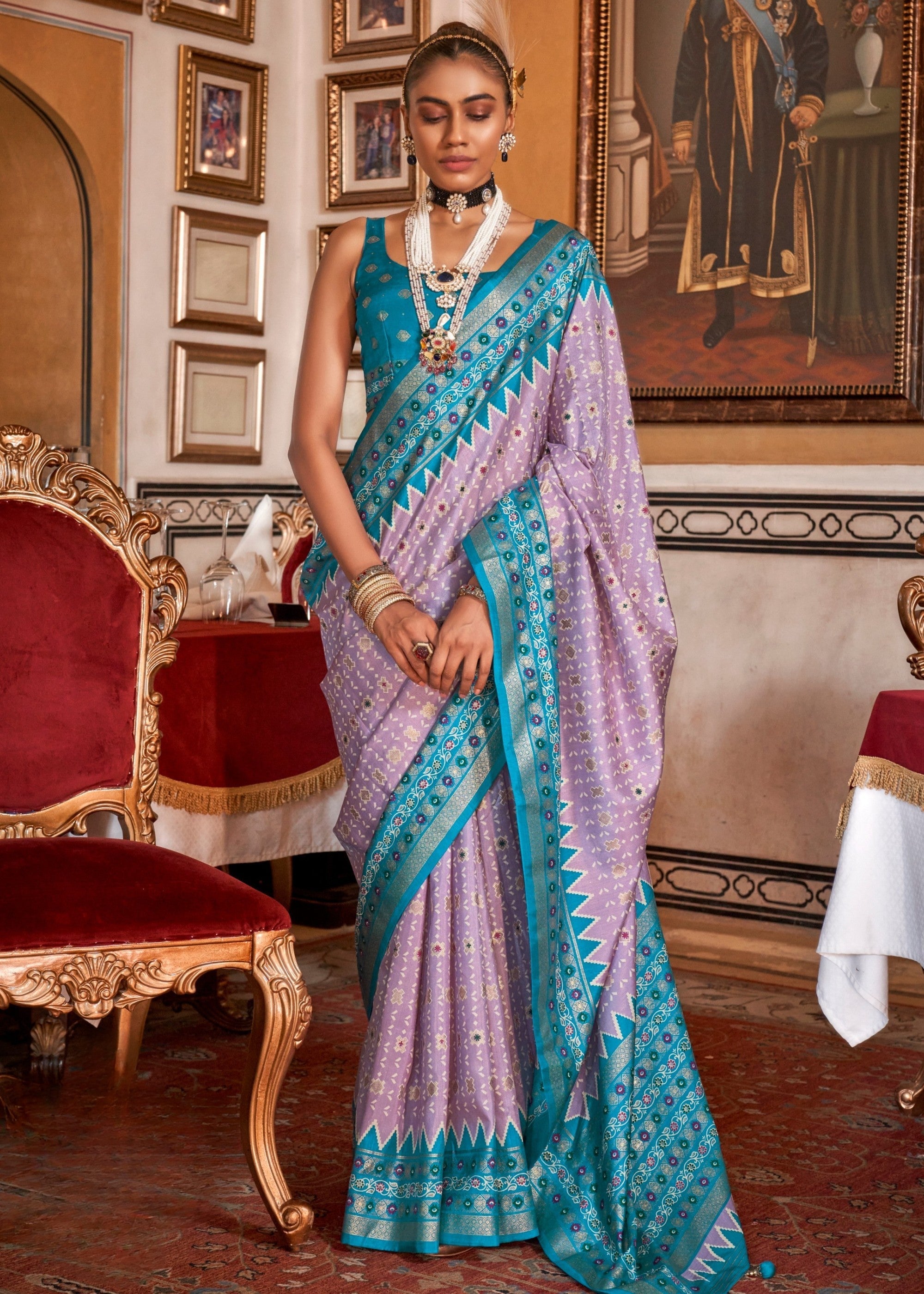 Lavender Purple Silk Saree With Traditional Classic Design - qivii