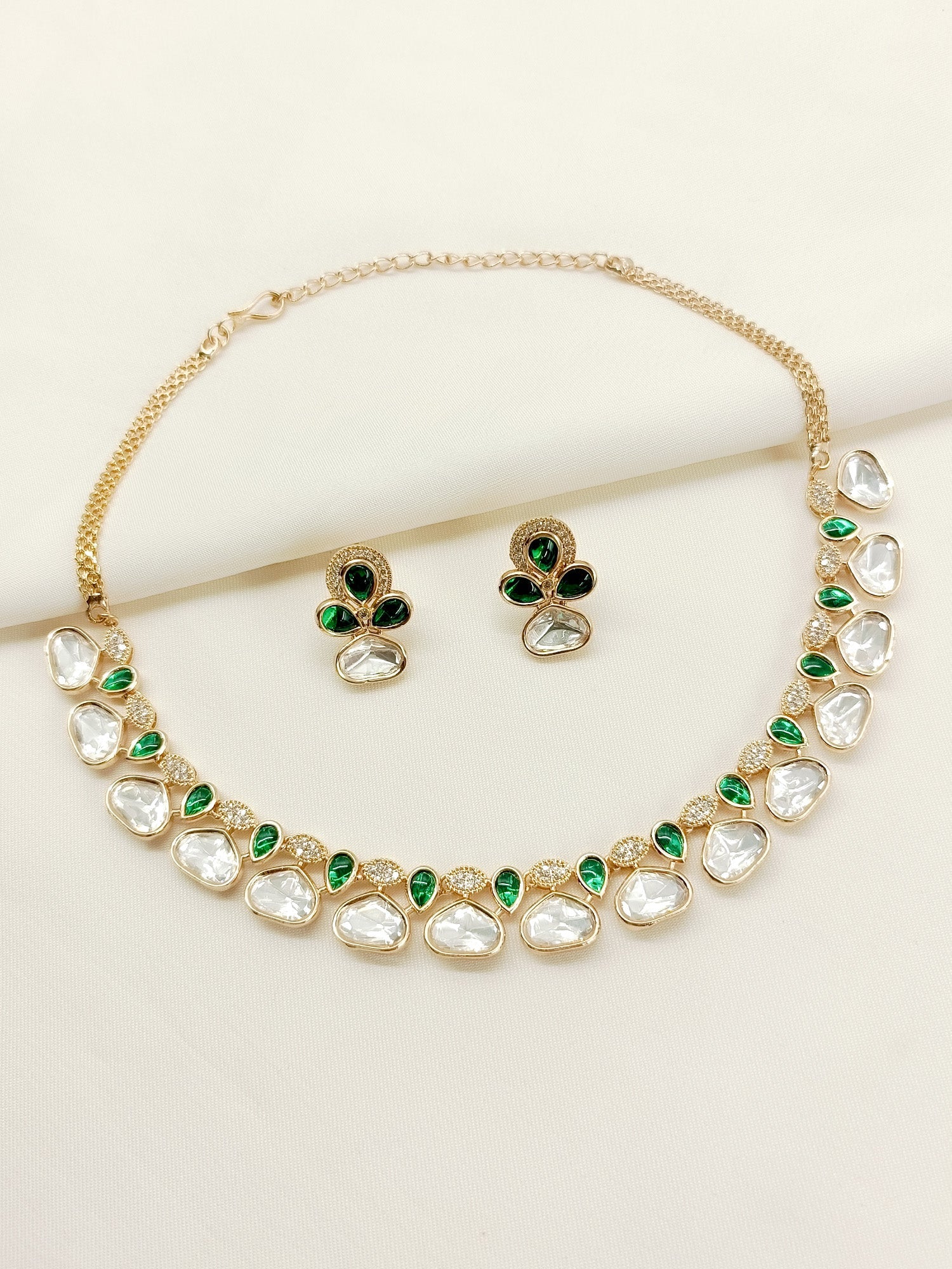Mihira Green Kundan Necklace Set