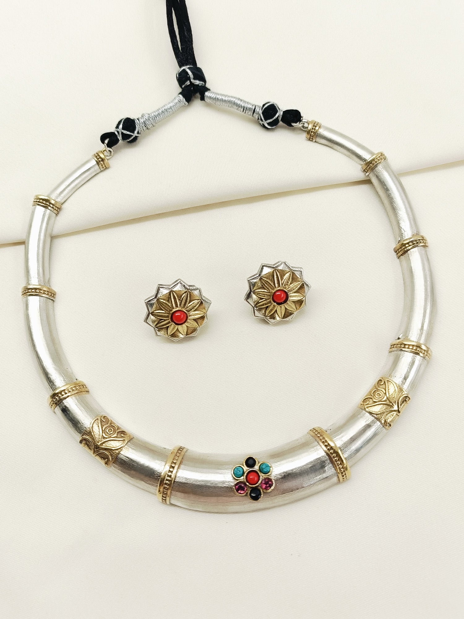 Varya Multi Colour Oxidized Hasli Styled Choker Set