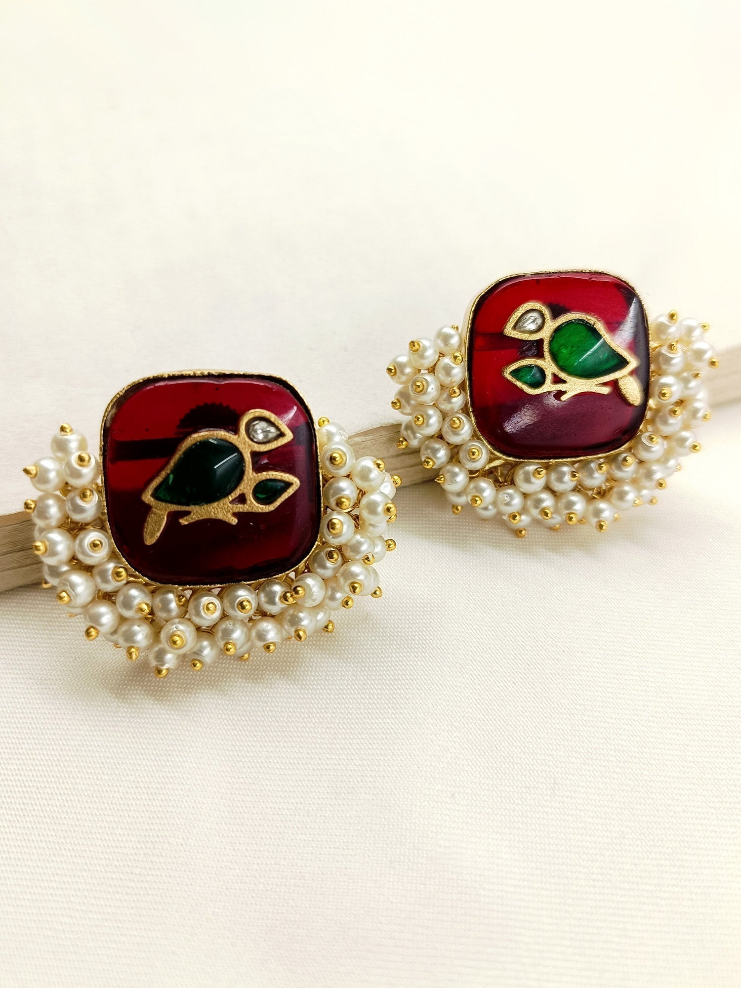 Exquisite gold plated brass metal boutique top with pearl detailing and bird motifs