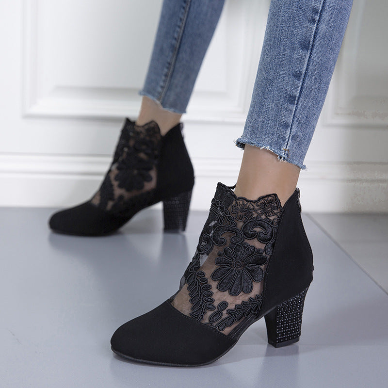 Women's Filigree Lace Heeled Sandal - Architectural Cutout Mesh Stilettos with Cushion & Extended Sizes (US 4-11)