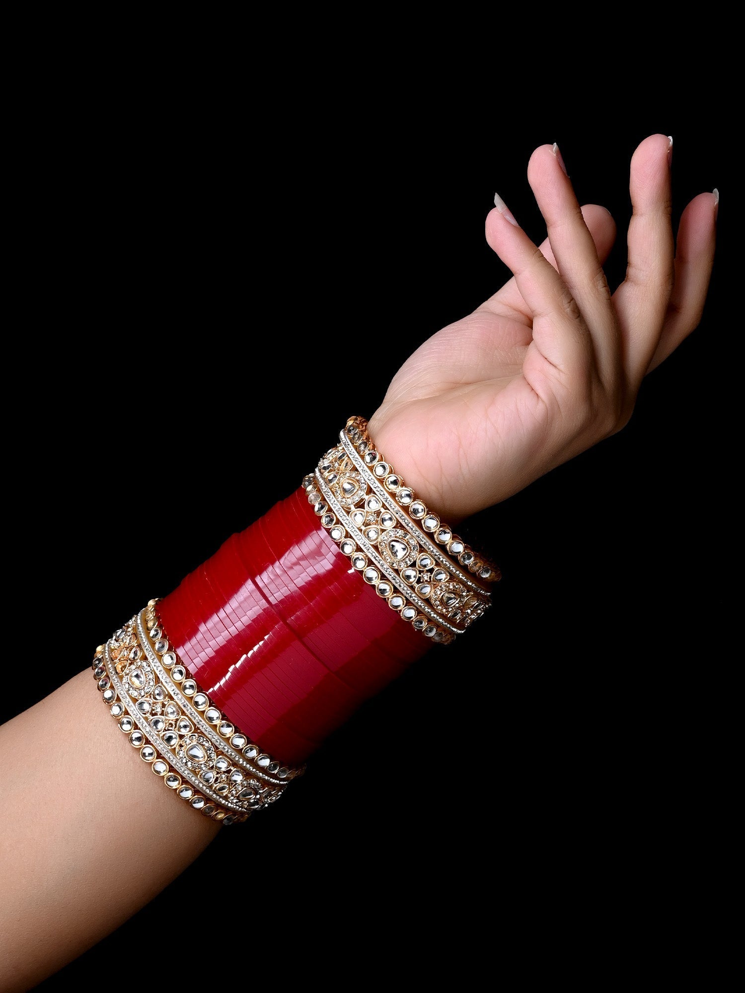Roopavni Kundan And Diamond Work Maroon Punjabi Chura - qivii