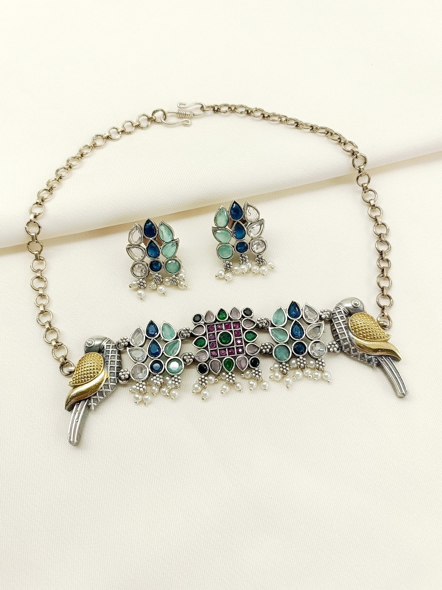 Madhvika Multi Colour Peacock Oxidized Choker Set