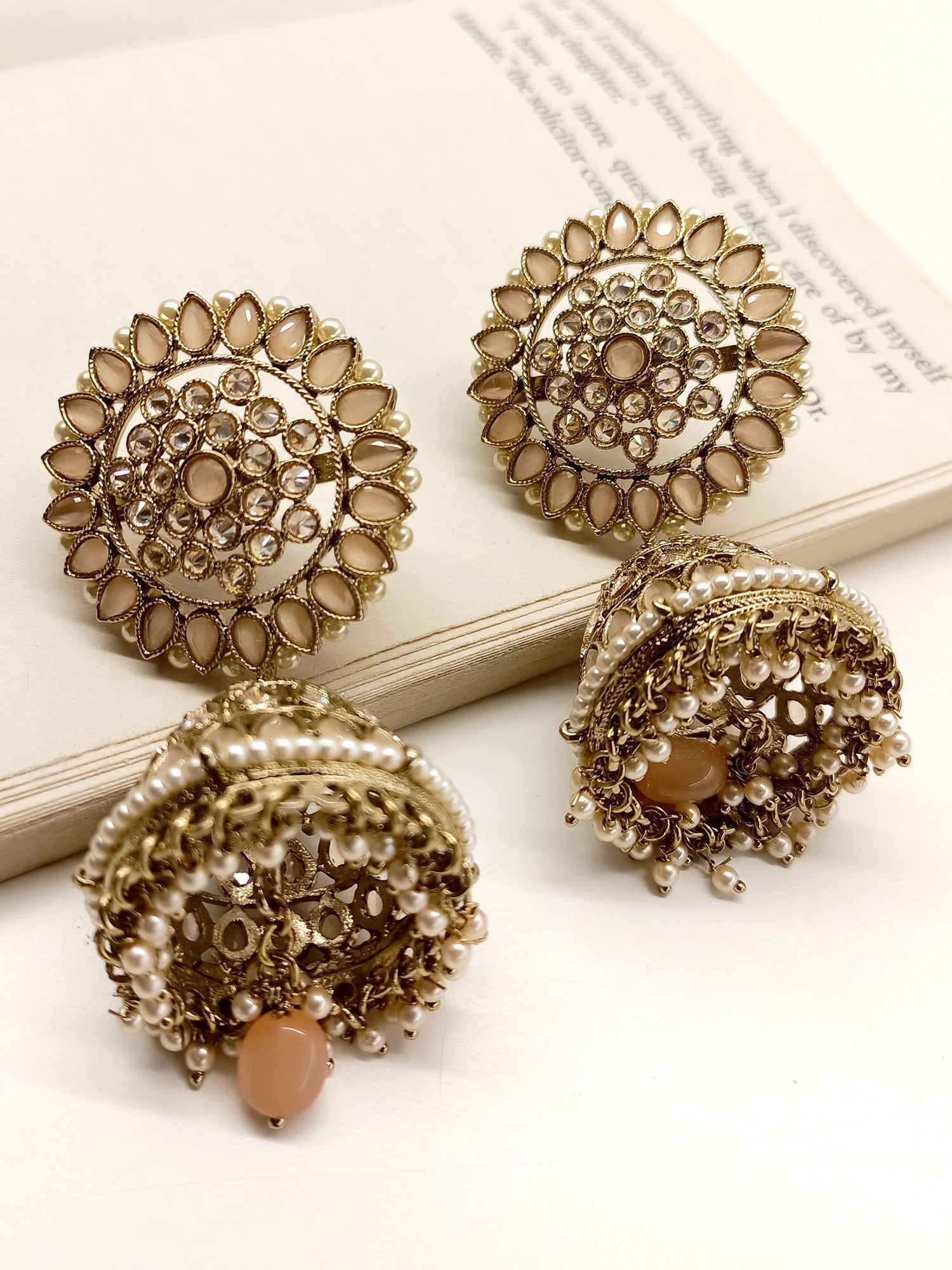 Stephanie Peach Polki Jhumki - qivii