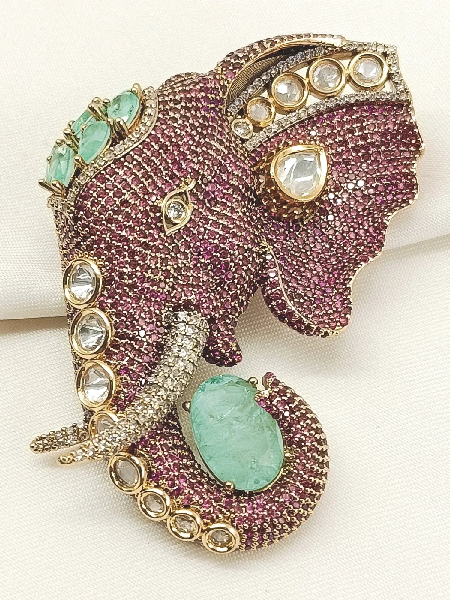 Atharv Ruby Elephant Brooch