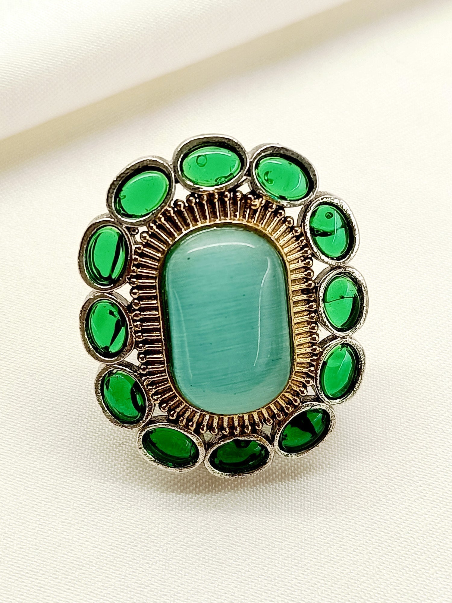Kamya Mint Green Oxidized Finger Ring - qivii